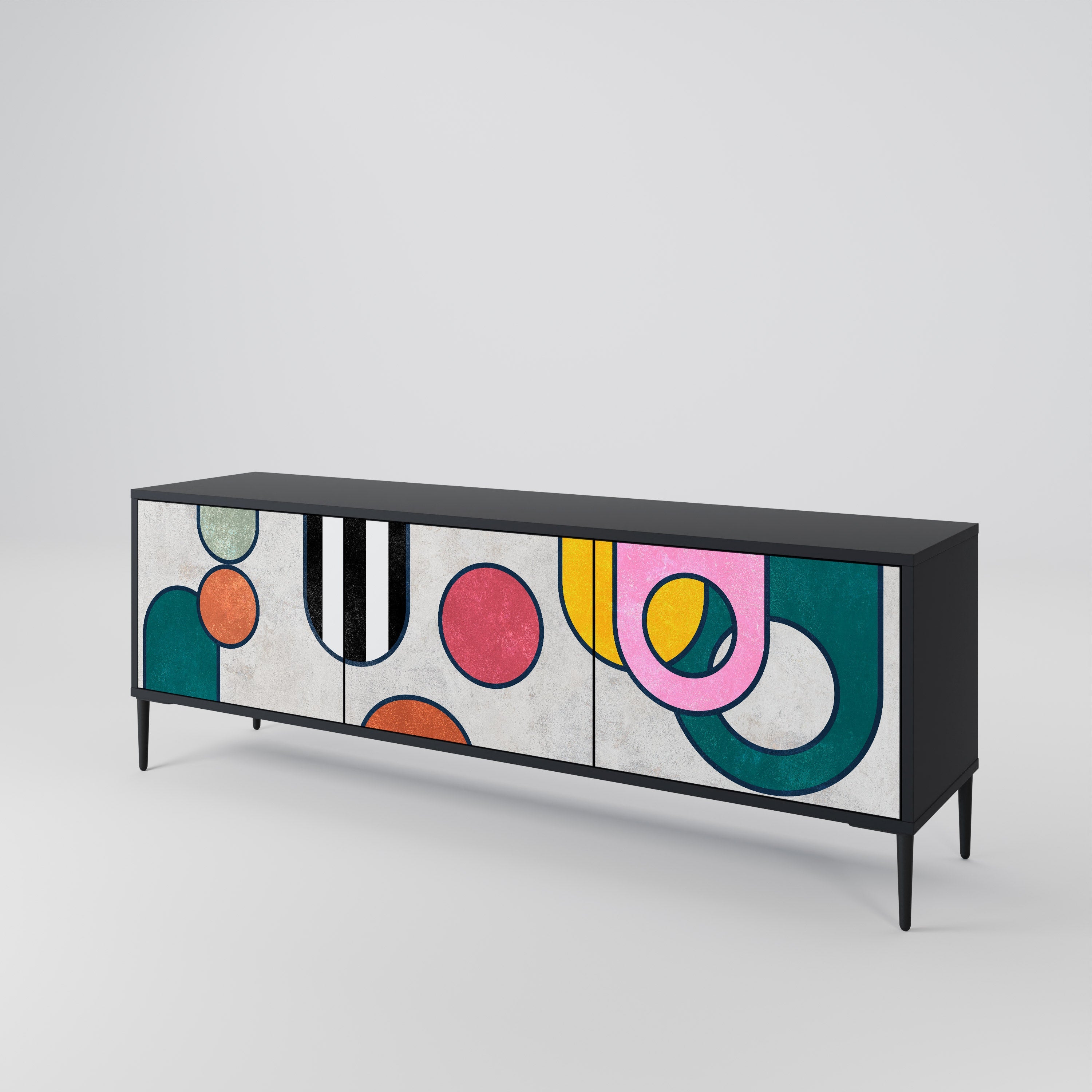 COOL STORY Móvel de TV com 3 Portas em Acabamento Preto