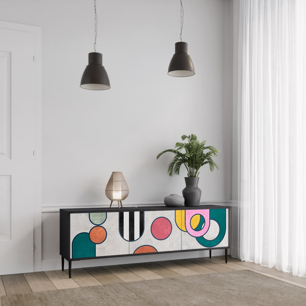 COOL STORY Móvel de TV com 3 Portas em Acabamento Preto