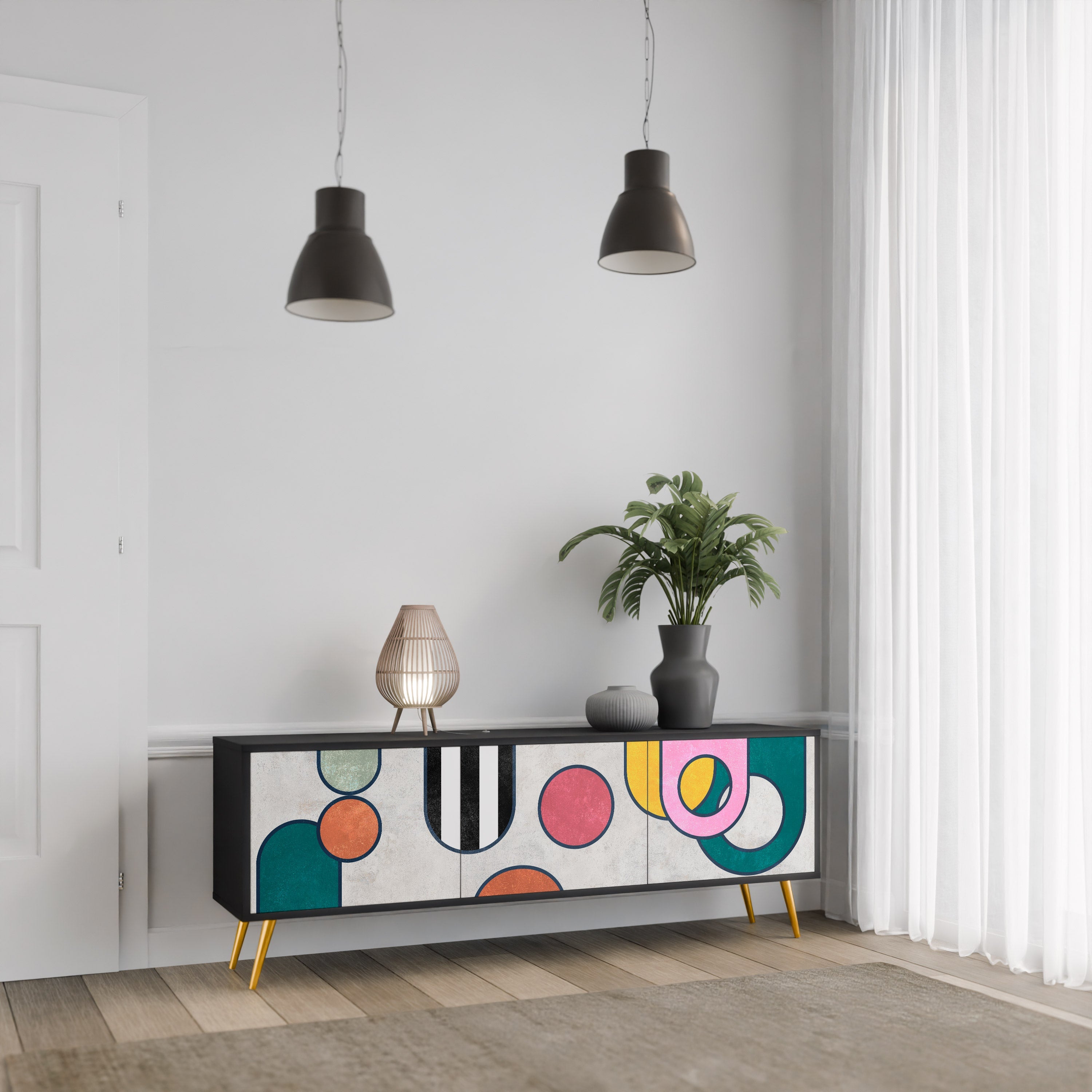 COOL STORY Móvel de TV com 3 Portas em Acabamento Preto