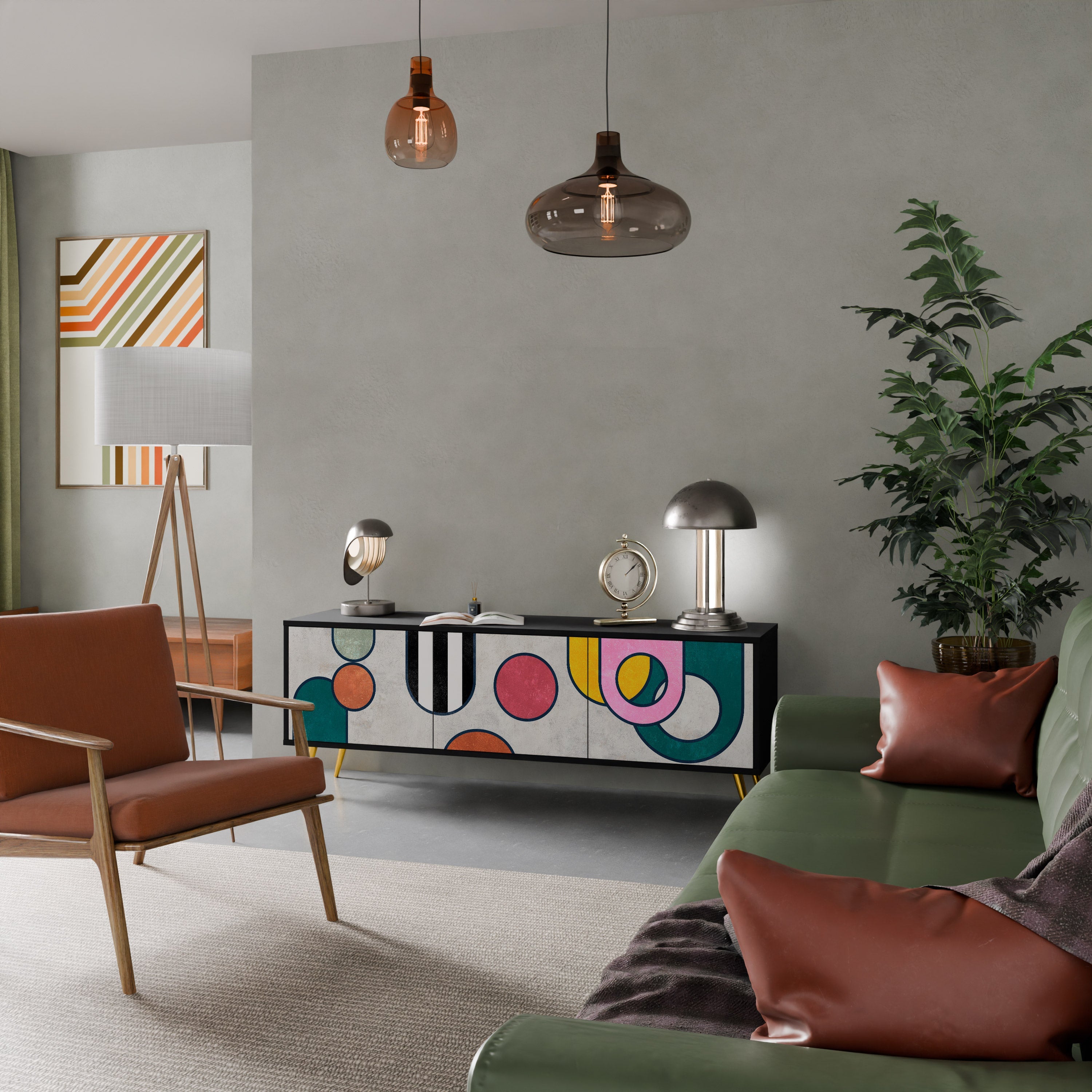 COOL STORY Móvel de TV com 3 Portas em Acabamento Preto