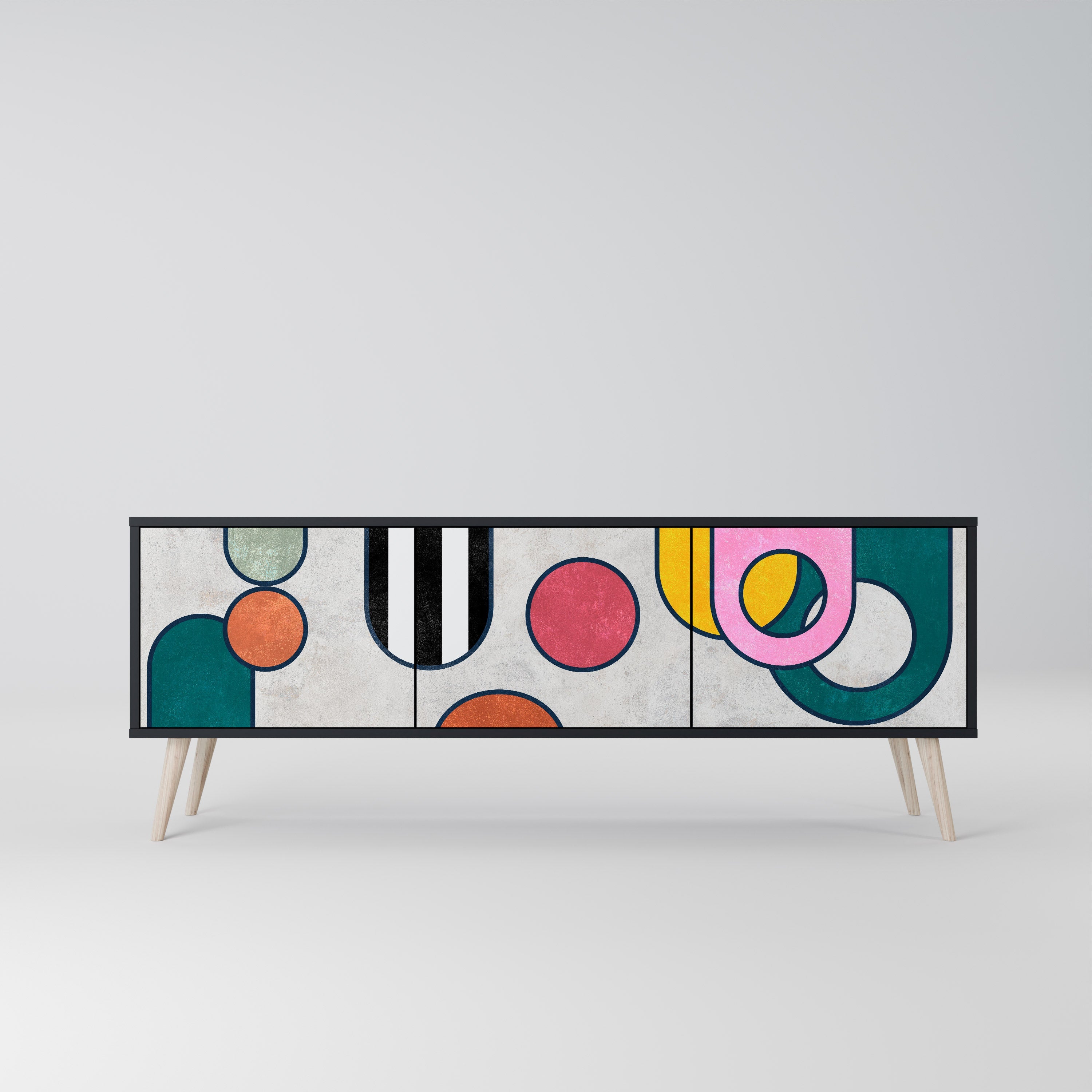 COOL STORY Móvel de TV com 3 Portas em Acabamento Preto