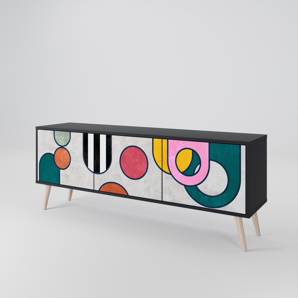 COOL STORY Móvel de TV com 3 Portas em Acabamento Preto