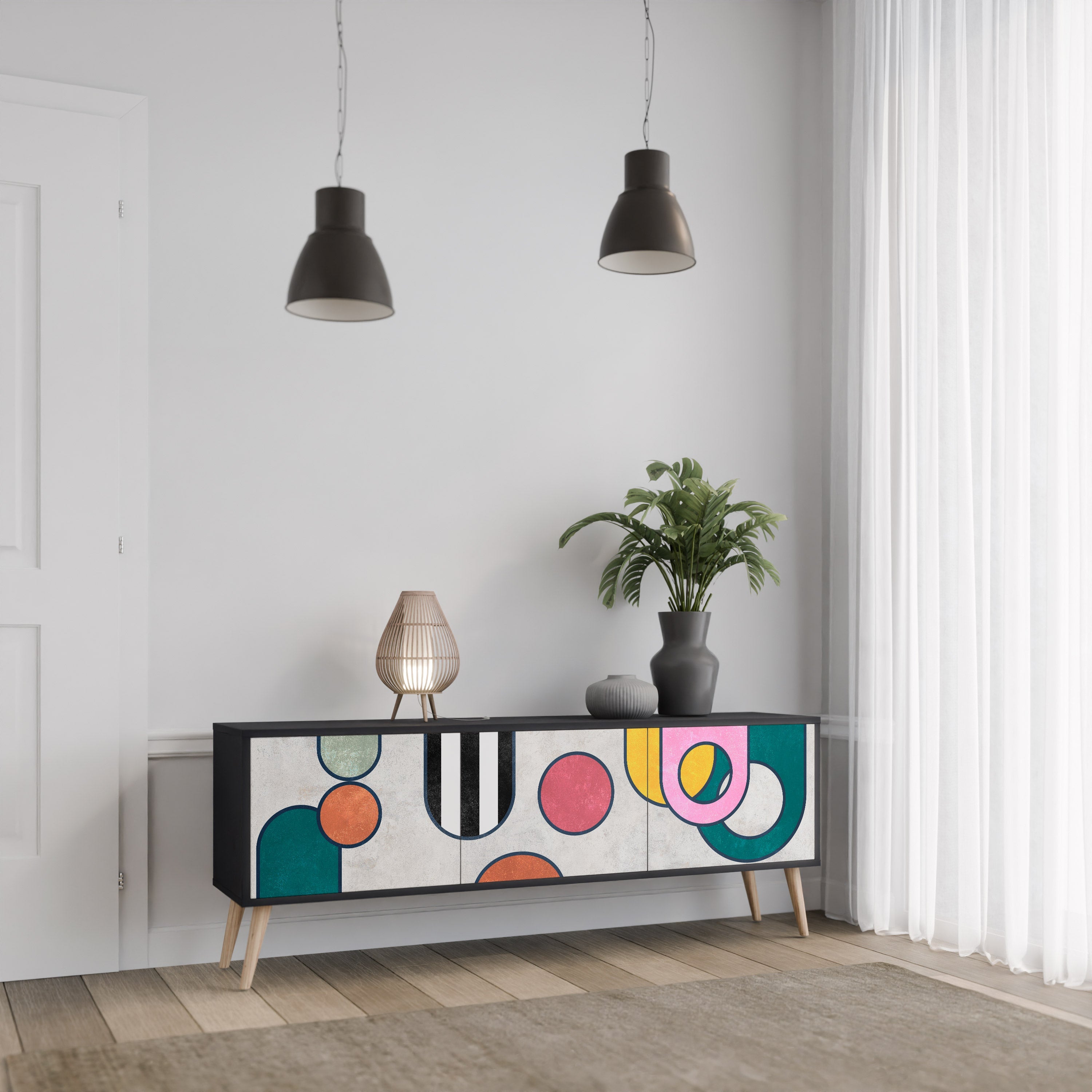 COOL STORY Móvel de TV com 3 Portas em Acabamento Preto