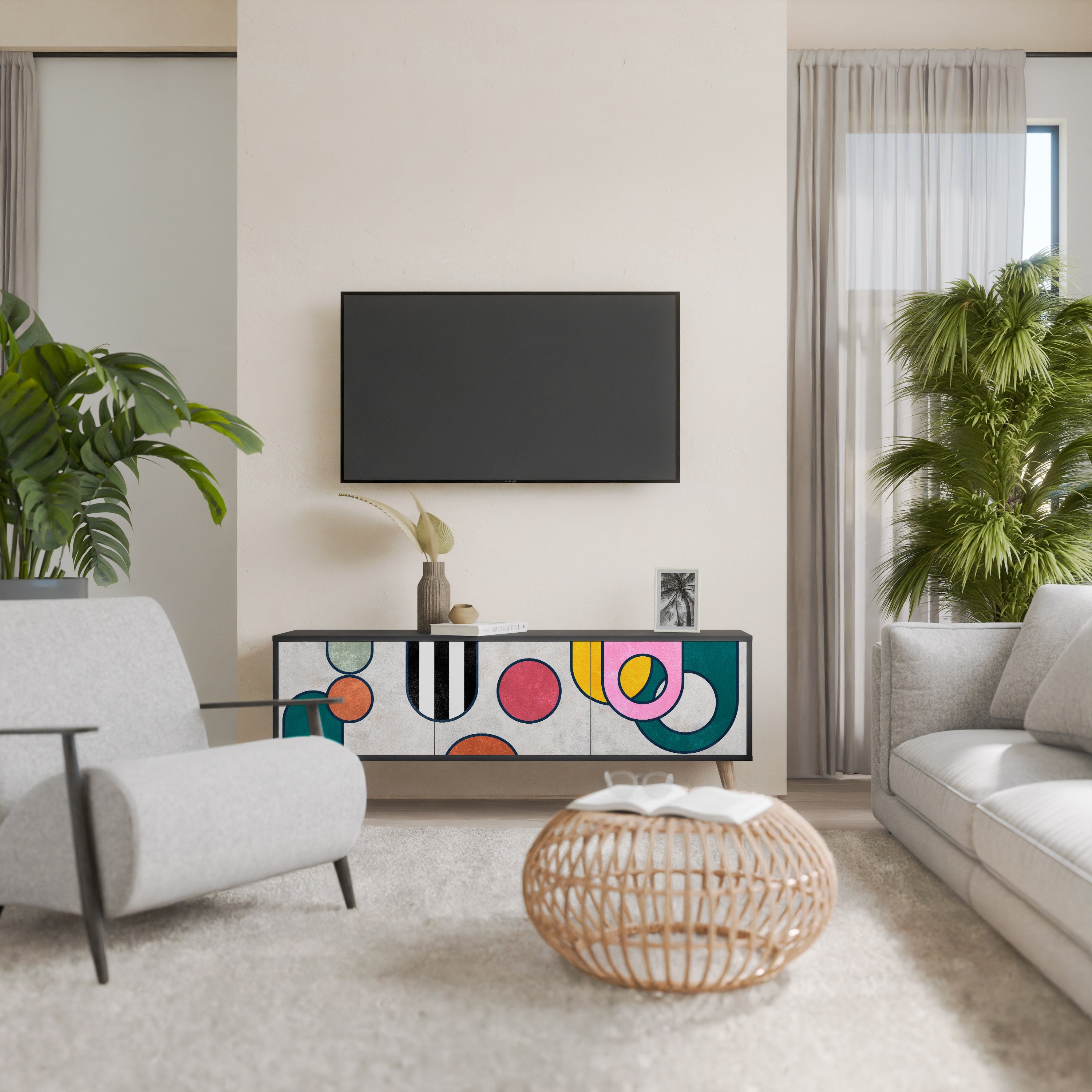 COOL STORY Móvel de TV com 3 Portas em Acabamento Preto