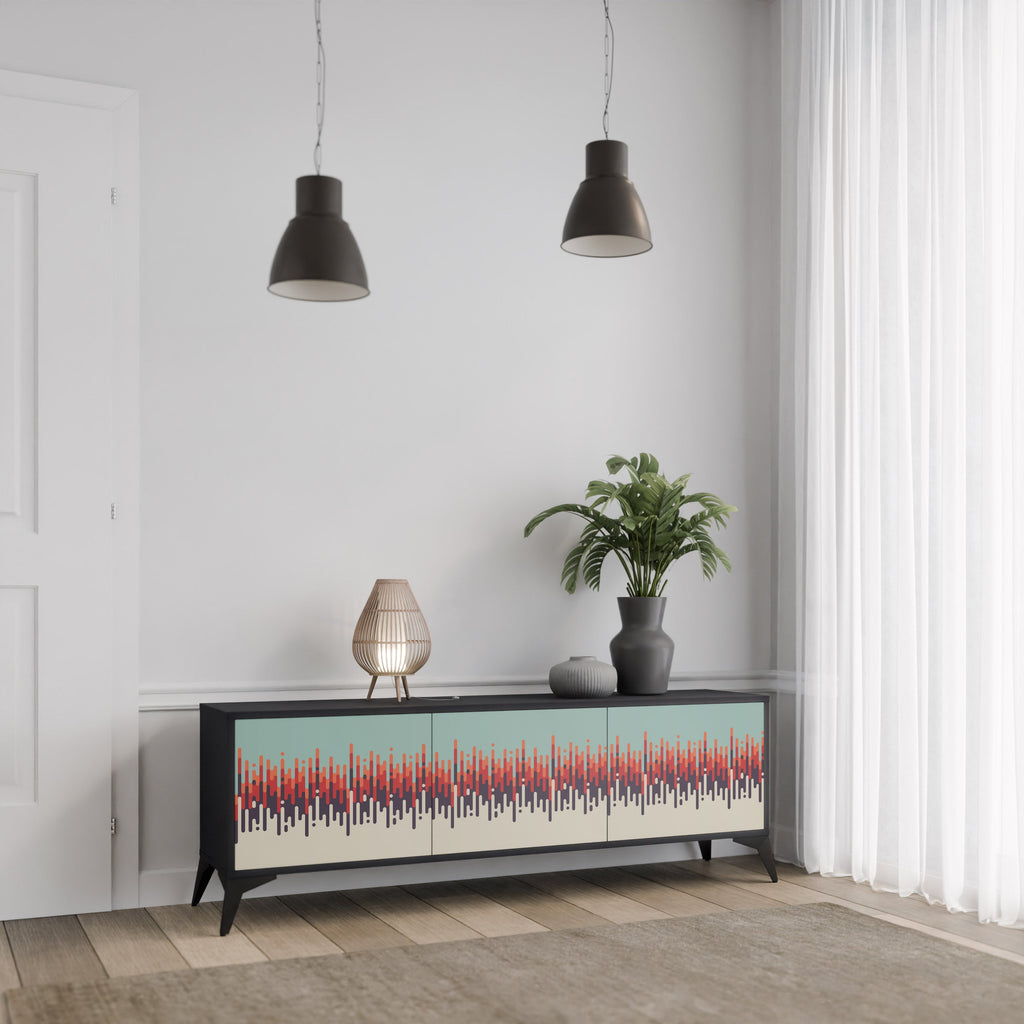 CHROMA CONTOURS 3-Door TV Stand in Black Finish