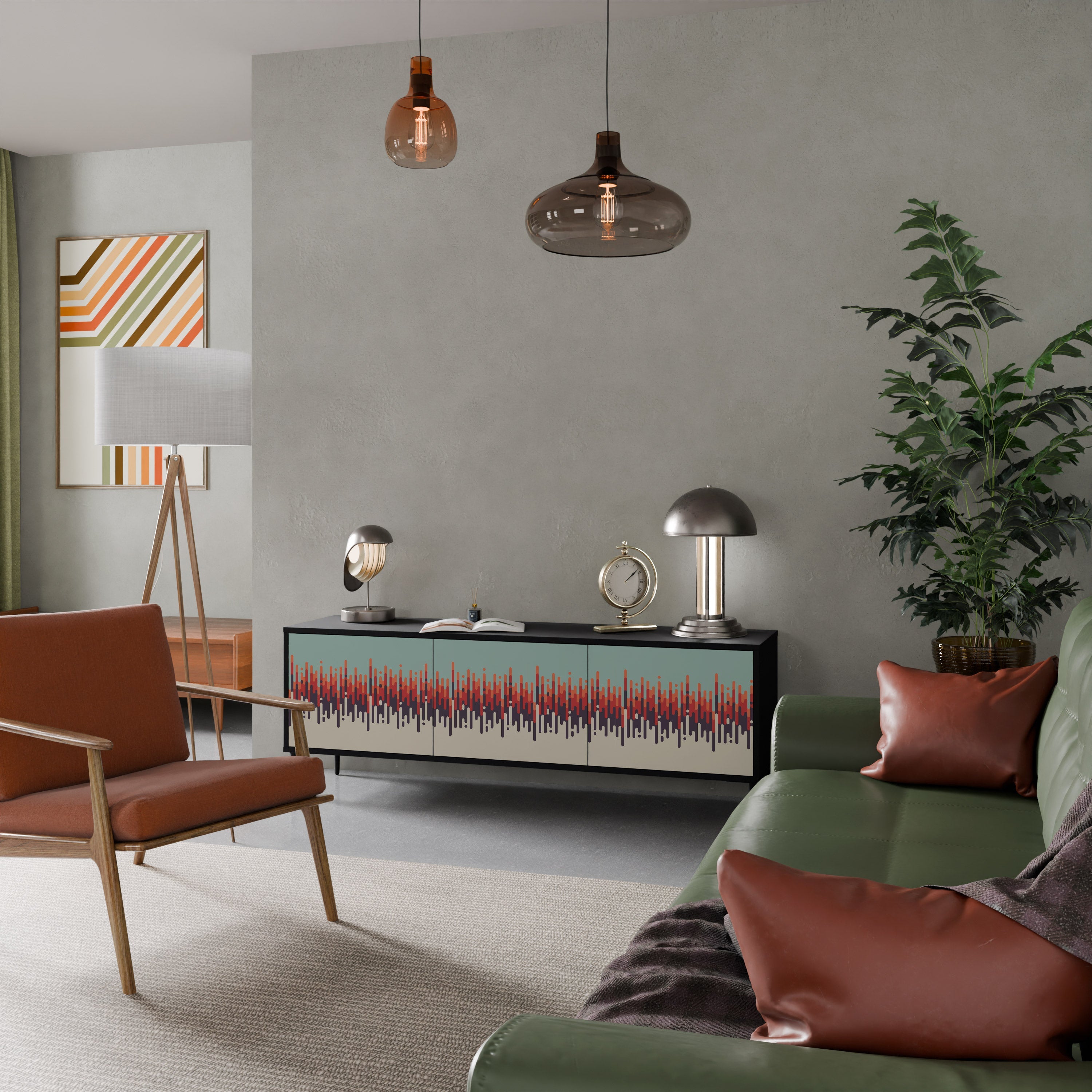 CHROMA CONTOURS Móvel de TV com 3 Portas em Acabamento Preto