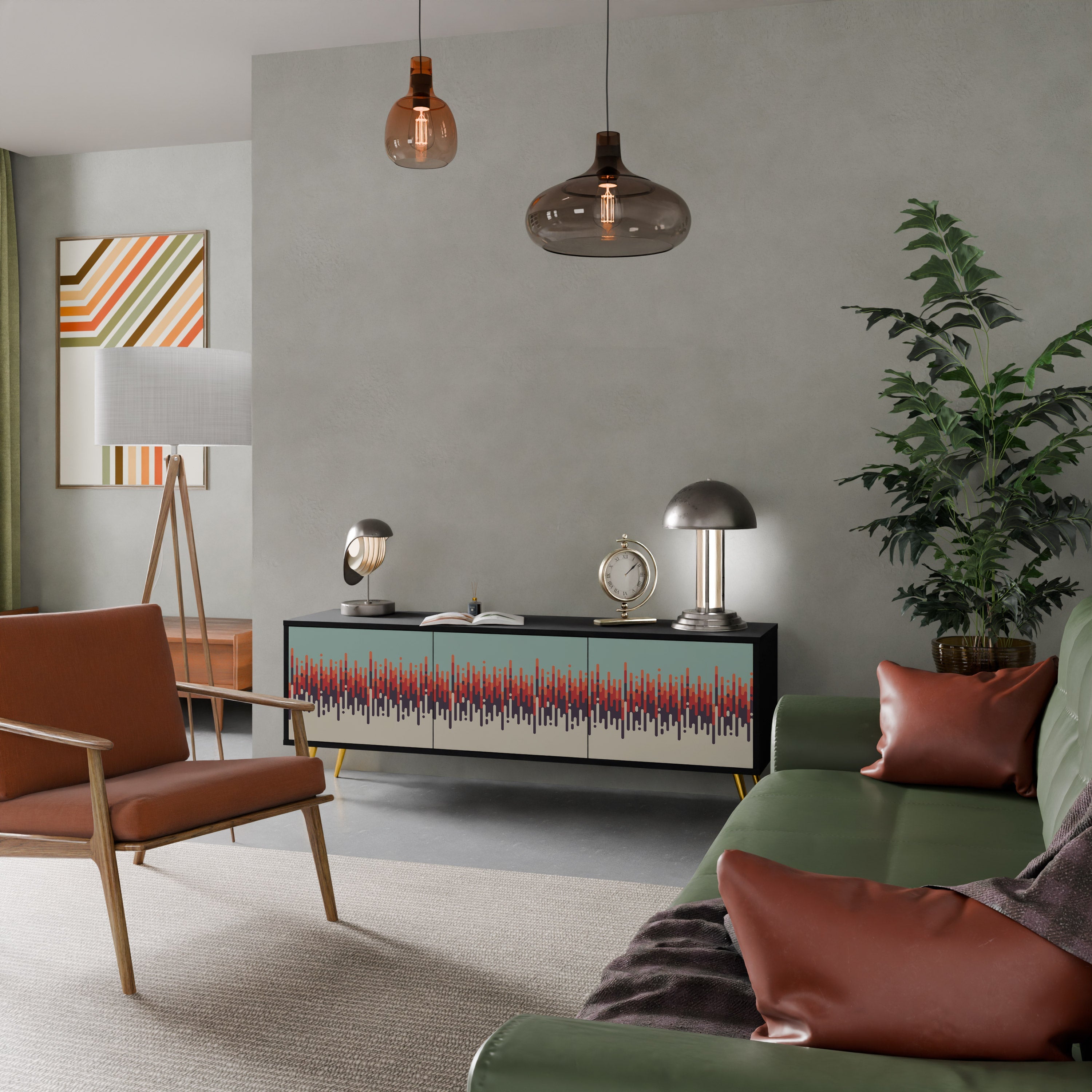 CHROMA CONTOURS 3-Door TV Stand in Black Finish