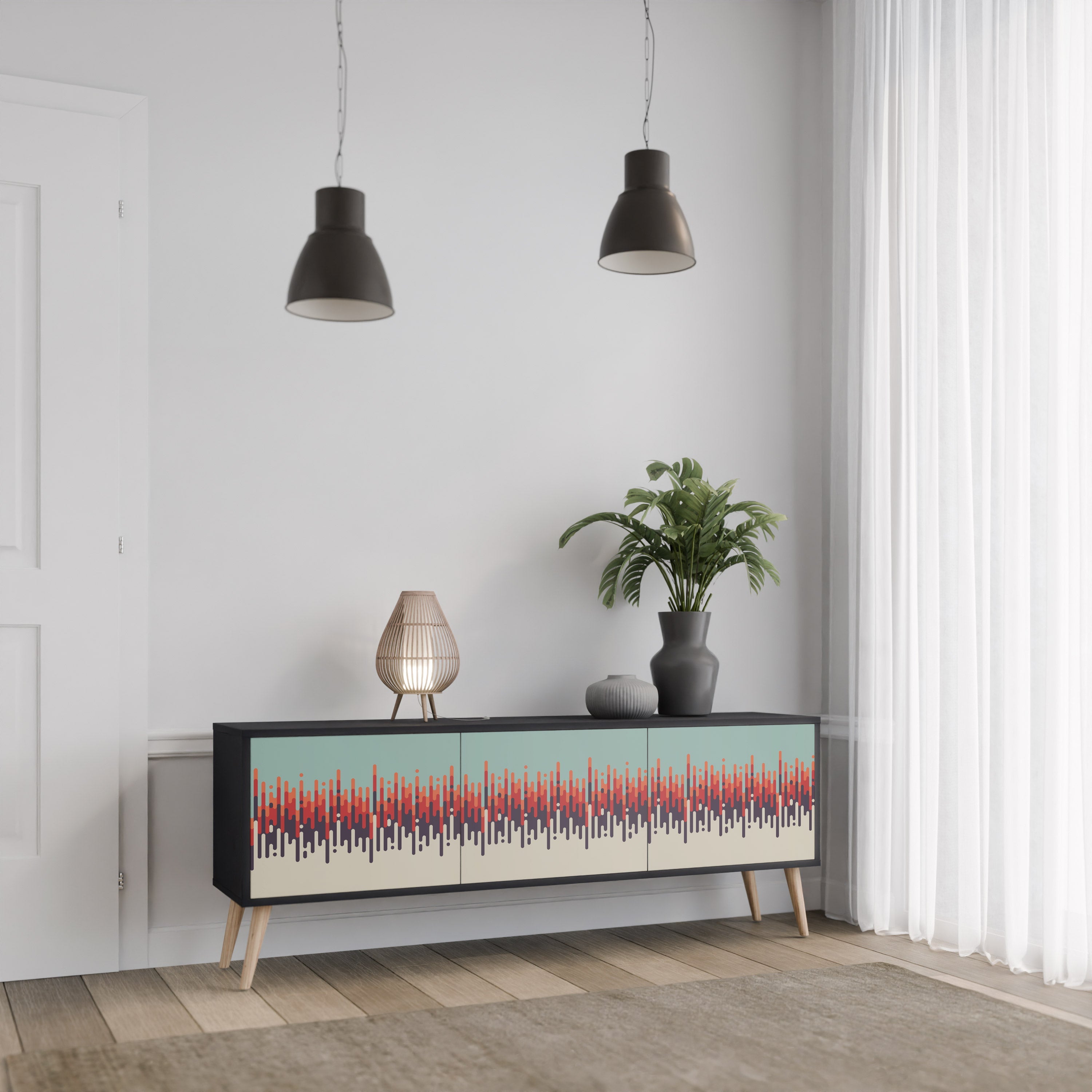 CHROMA CONTOURS 3-Door TV Stand in Black Finish