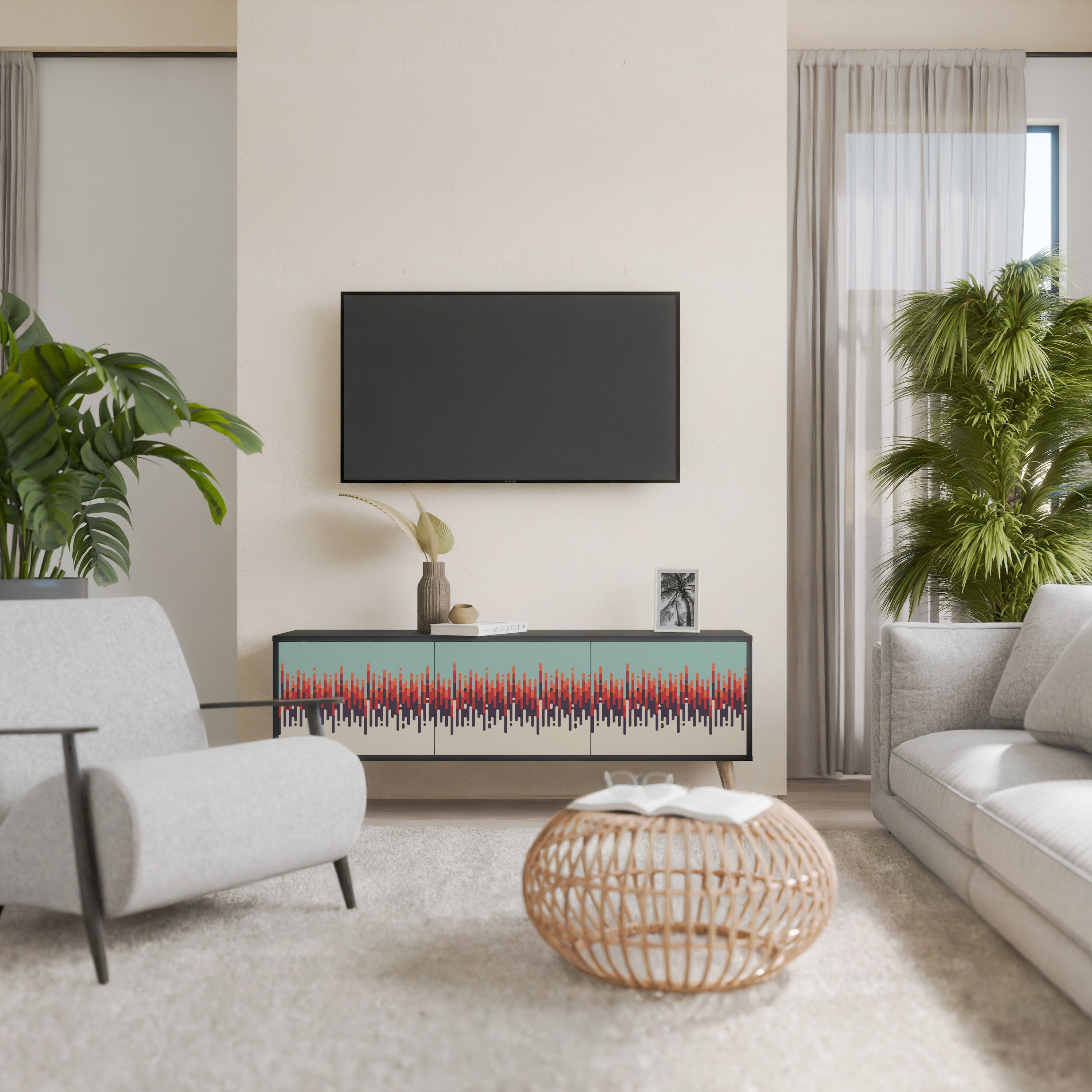 CHROMA CONTOURS 3-Door TV Stand in Black Finish