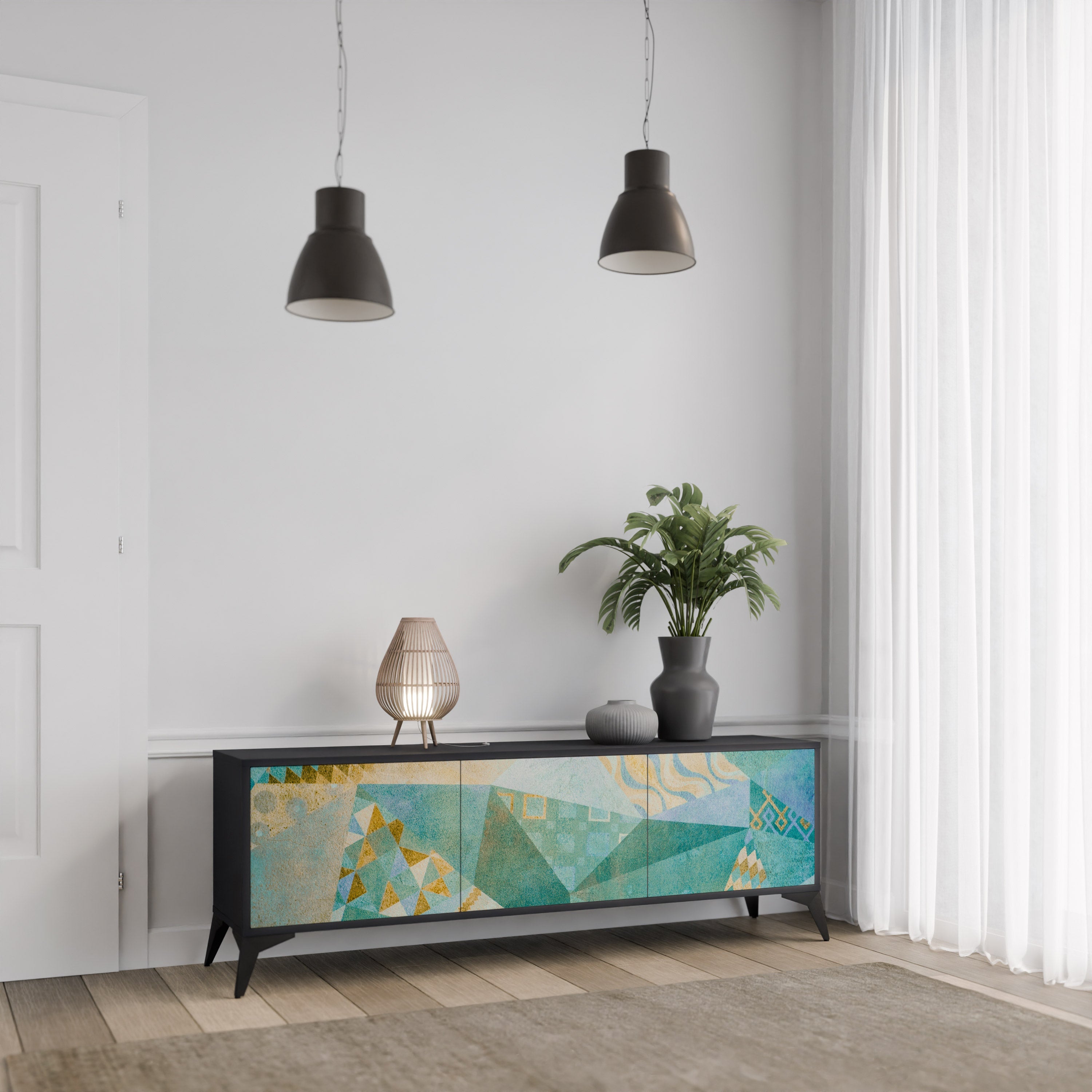 SPECTRUM SPLENDOR Móvel de TV com 3 Portas em Acabamento Preto