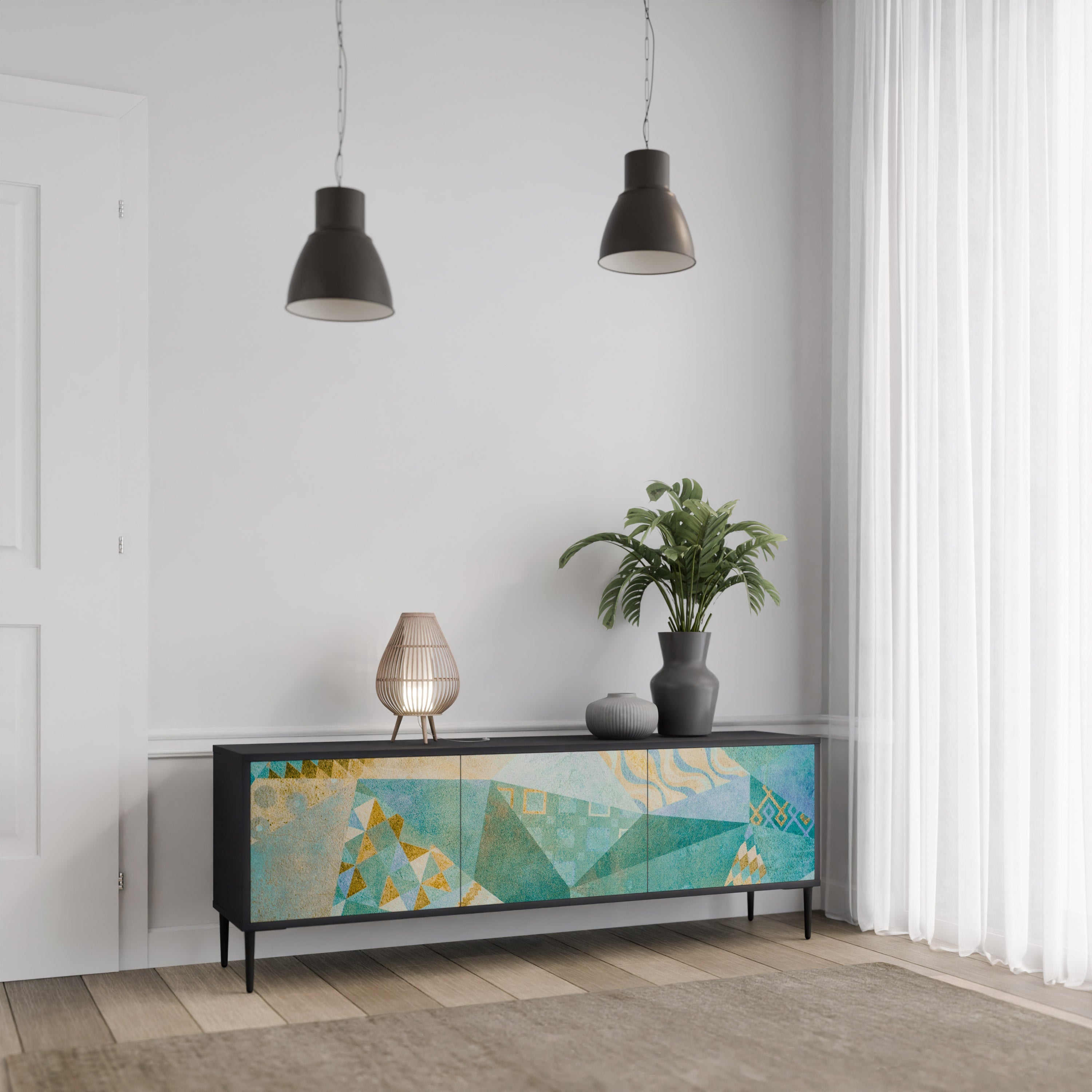 SPECTRUM SPLENDOR Móvel de TV com 3 Portas em Acabamento Preto