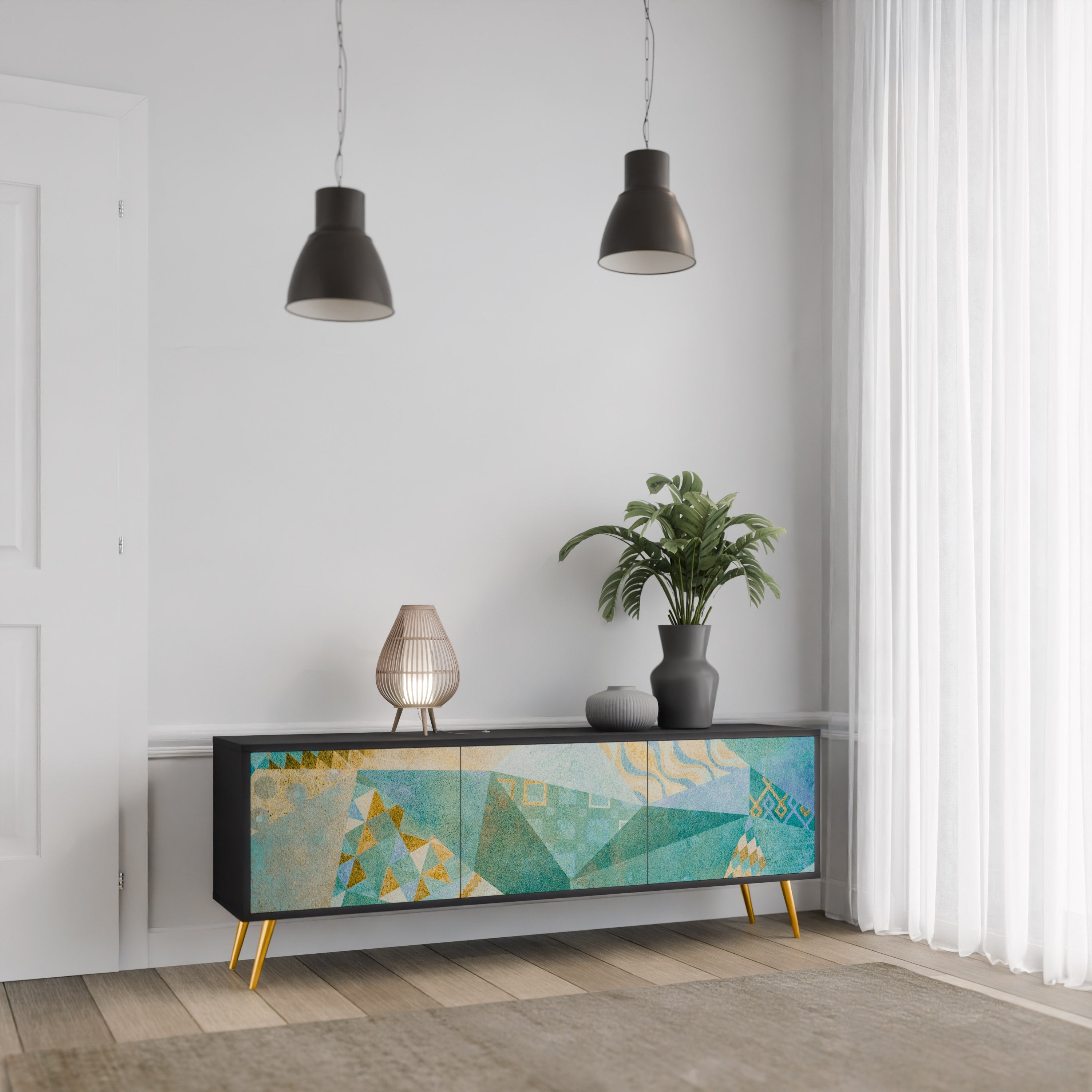 SPECTRUM SPLENDOR Móvel de TV com 3 Portas em Acabamento Preto