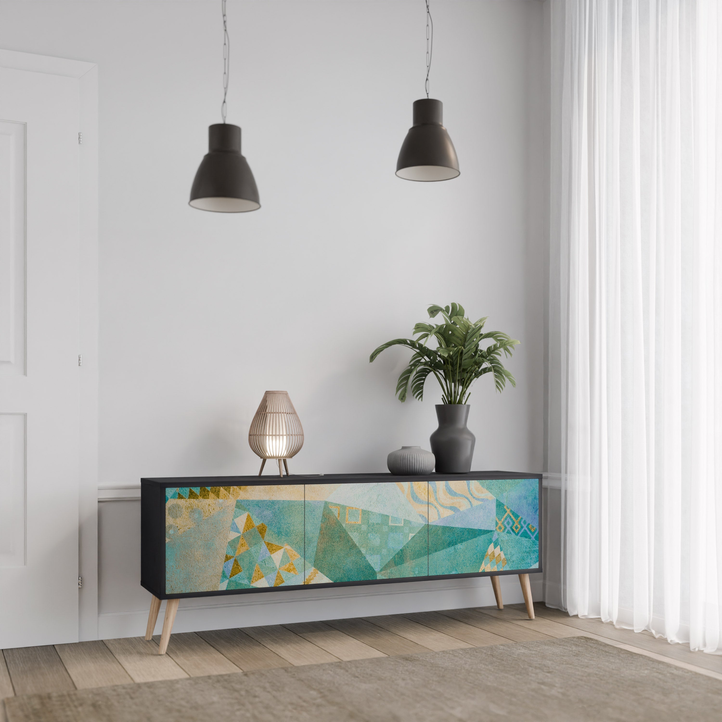 SPECTRUM SPLENDOR Móvel de TV com 3 Portas em Acabamento Preto