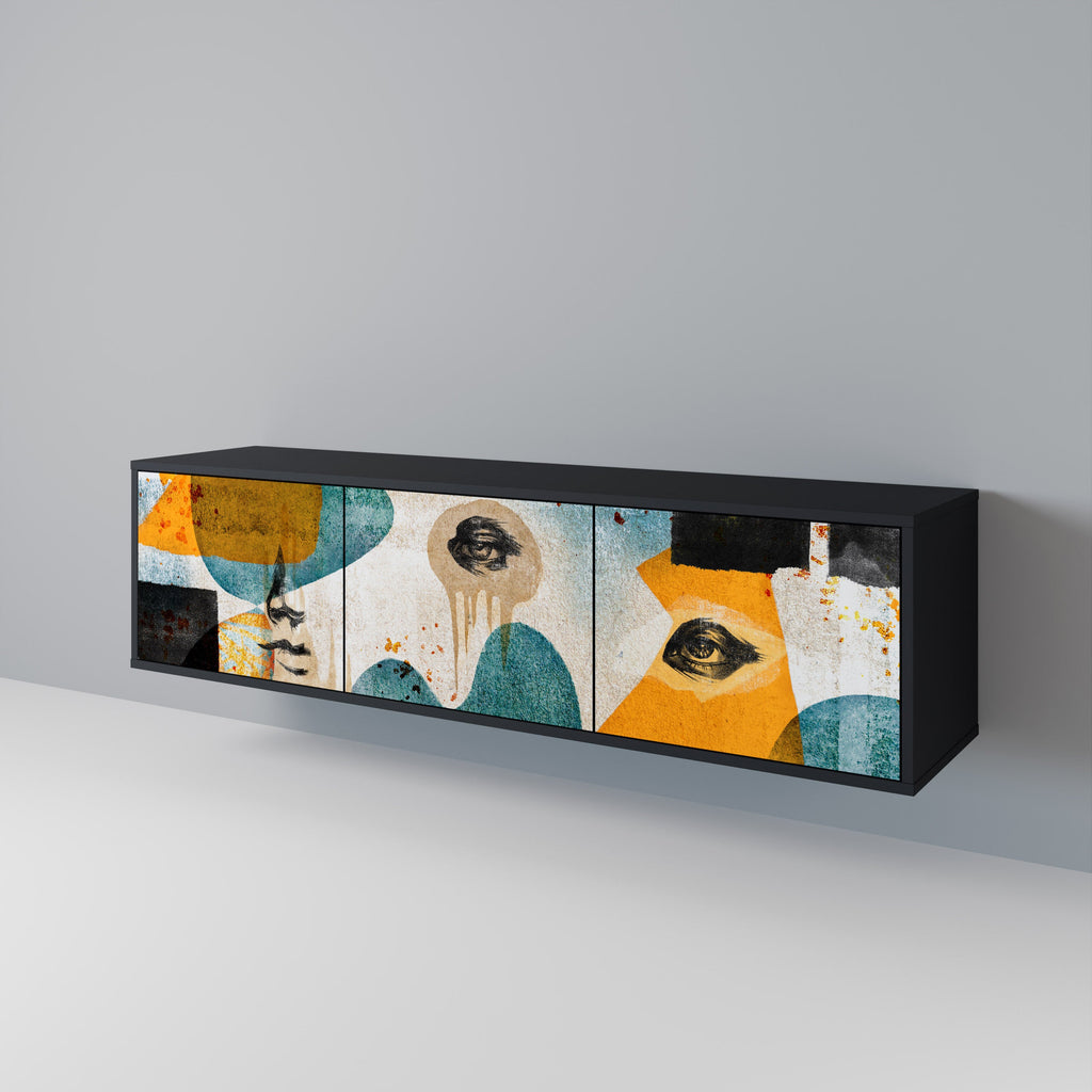 ABSTRACT FACES Móvel de TV com 3 Portas em Acabamento Preto