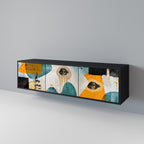 ABSTRACT FACES Móvel de TV com 3 Portas em Acabamento Preto