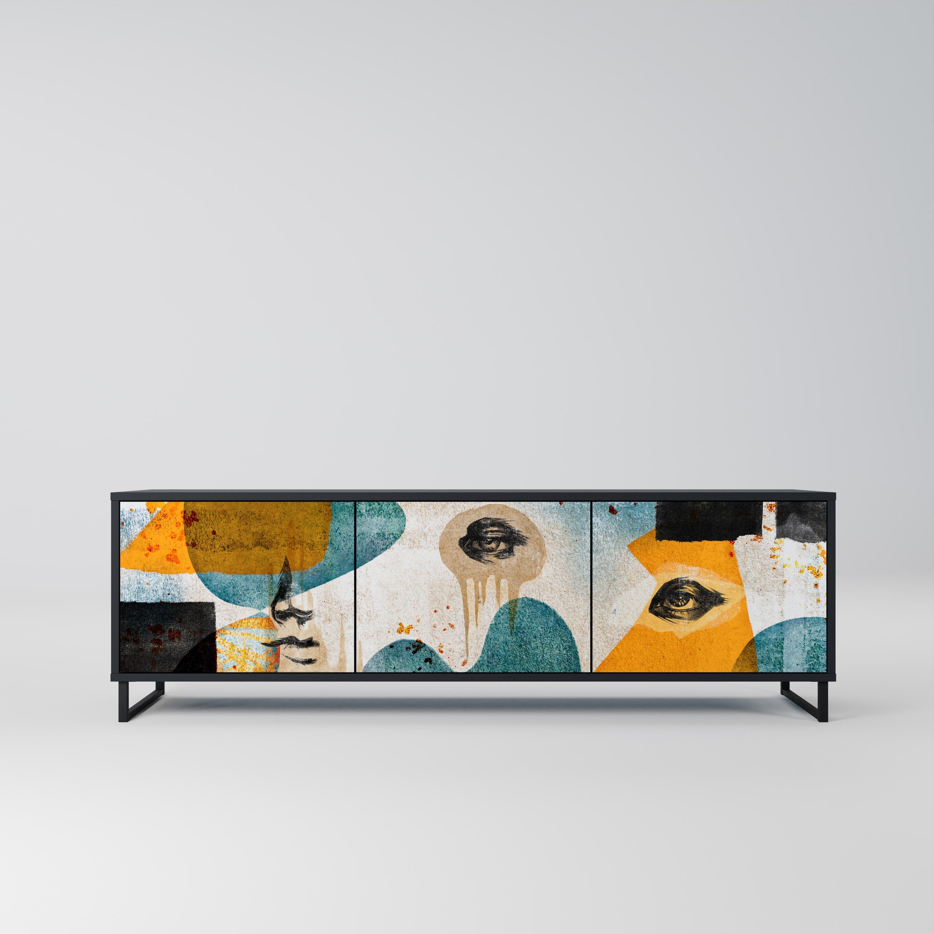 ABSTRACT FACES Móvel de TV com 3 Portas em Acabamento Preto