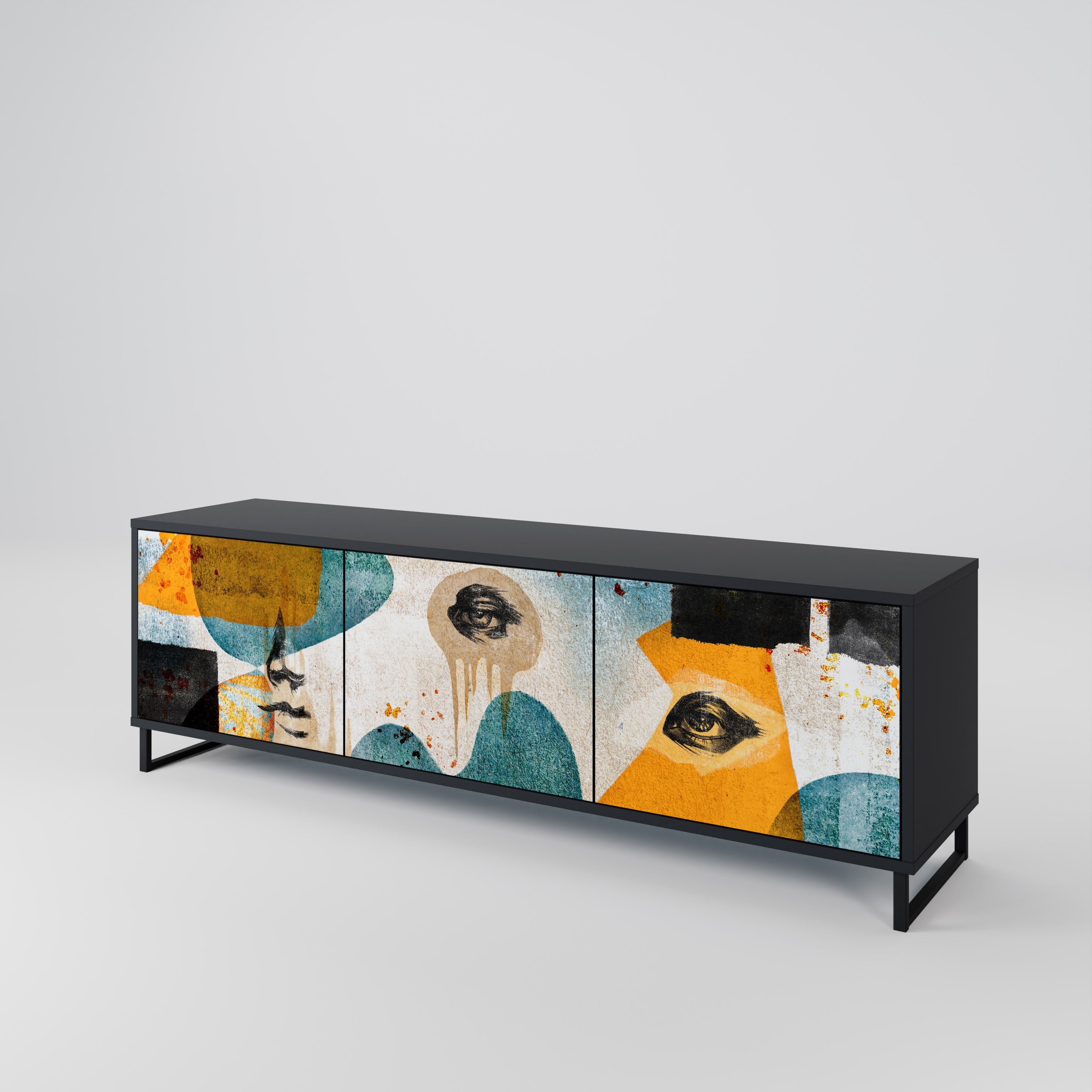 ABSTRACT FACES Móvel de TV com 3 Portas em Acabamento Preto