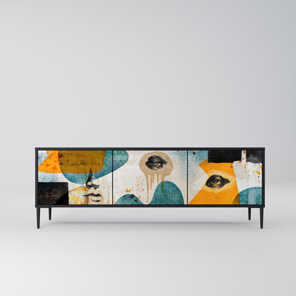 ABSTRACT FACES Móvel de TV com 3 Portas em Acabamento Preto