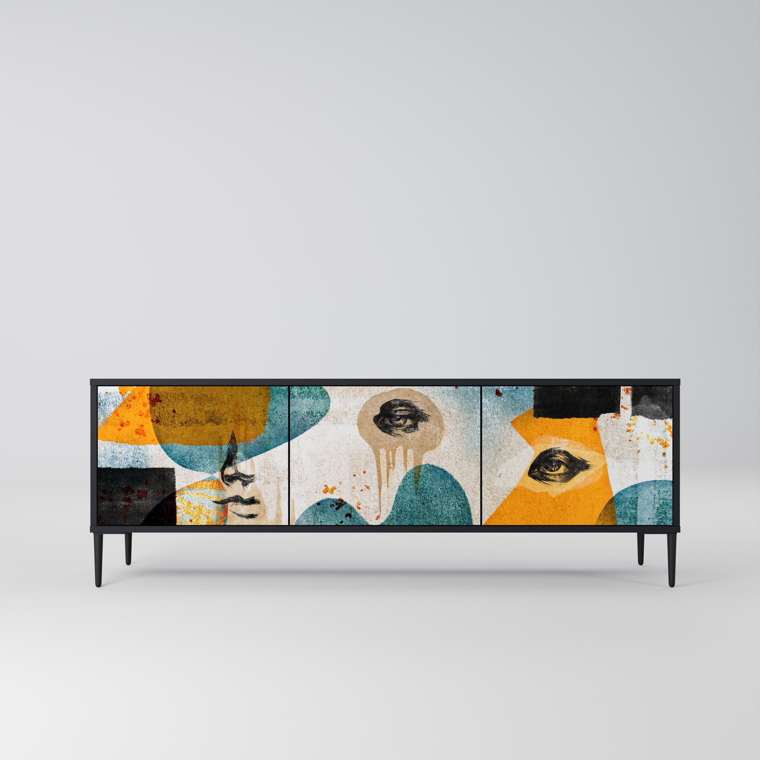 ABSTRACT FACES Móvel de TV com 3 Portas em Acabamento Preto