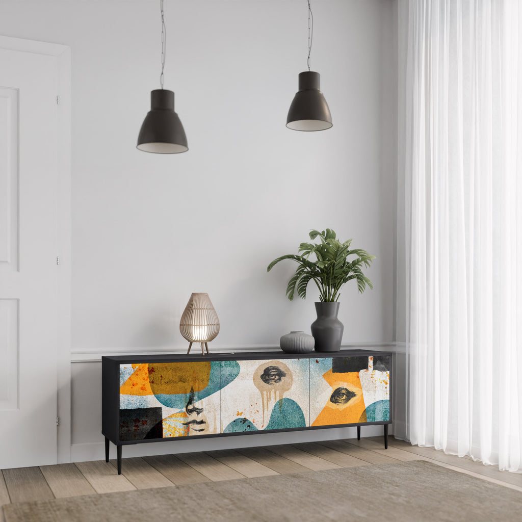 ABSTRACT FACES Móvel de TV com 3 Portas em Acabamento Preto