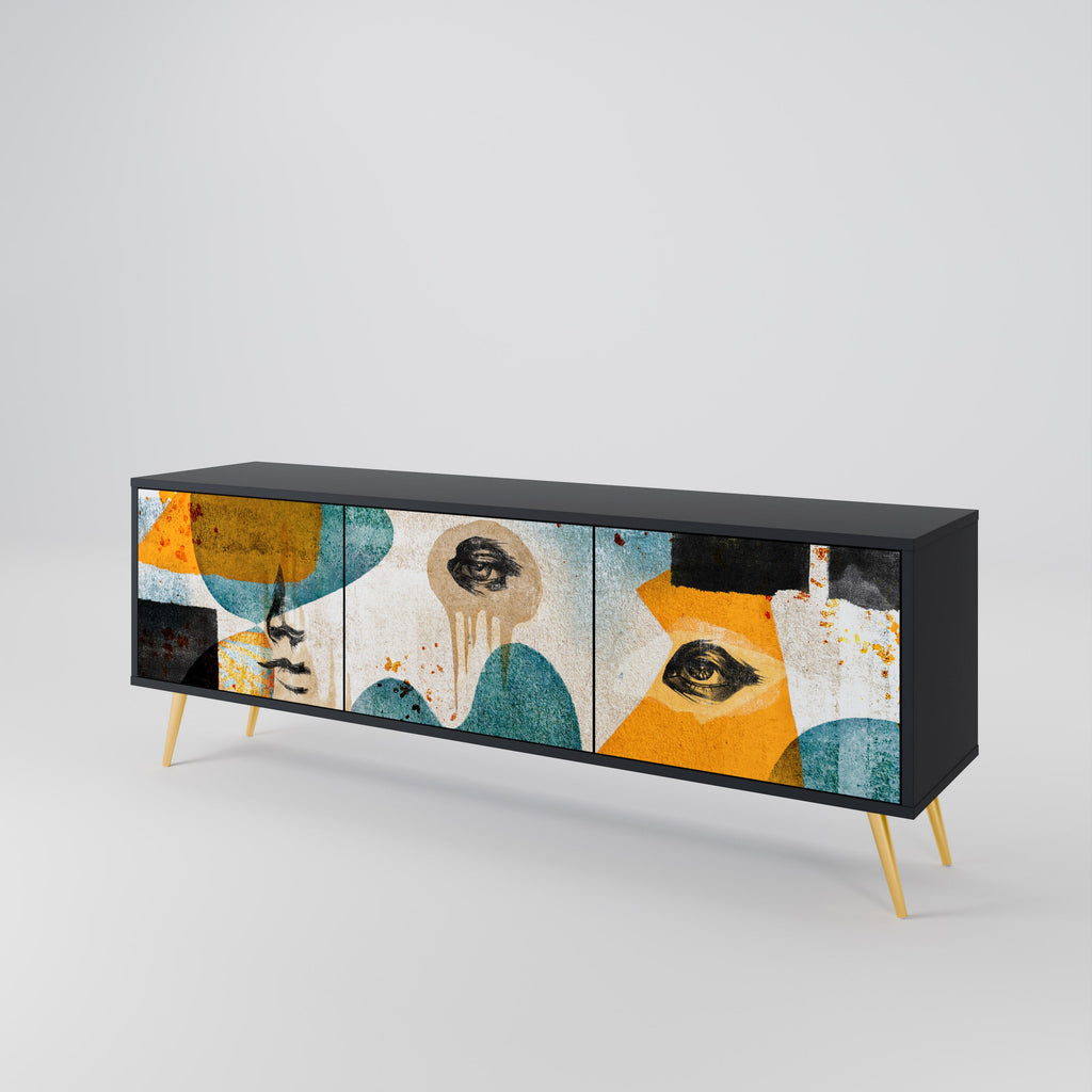ABSTRACT FACES Móvel de TV com 3 Portas em Acabamento Preto