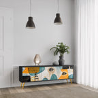 ABSTRACT FACES Móvel de TV com 3 Portas em Acabamento Preto