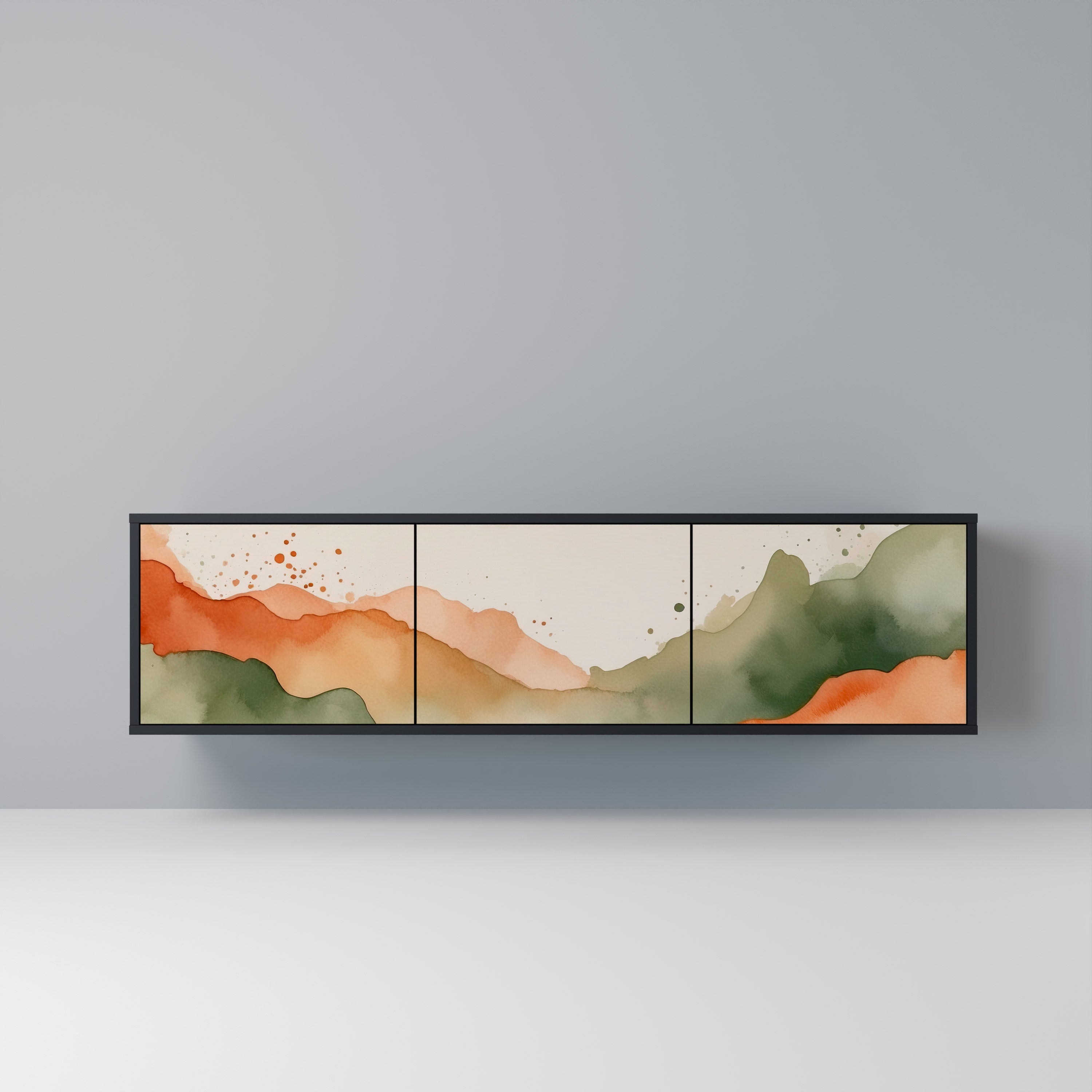 WATERCOLOUR PEAKS Móvel de TV com 3 Portas em Acabamento Preto