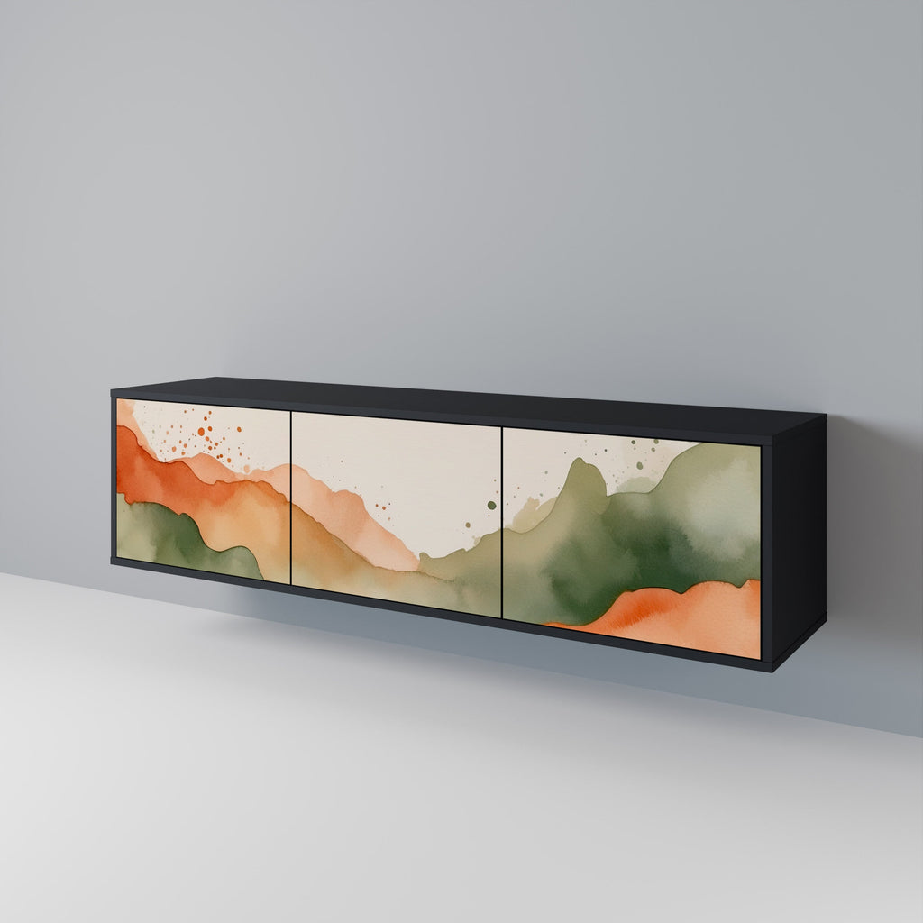 WATERCOLOUR PEAKS Móvel de TV com 3 Portas em Acabamento Preto