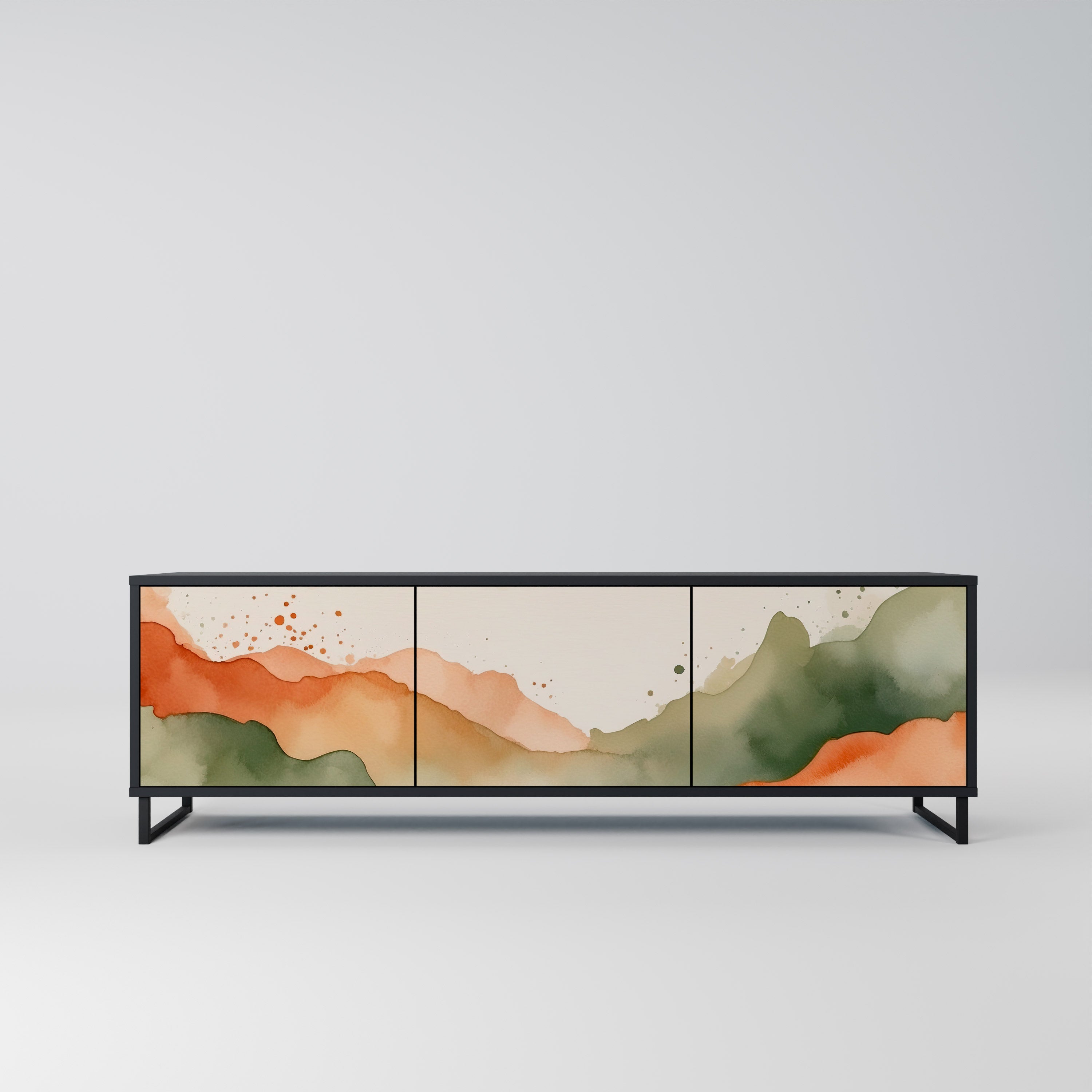 WATERCOLOUR PEAKS Móvel de TV com 3 Portas em Acabamento Preto