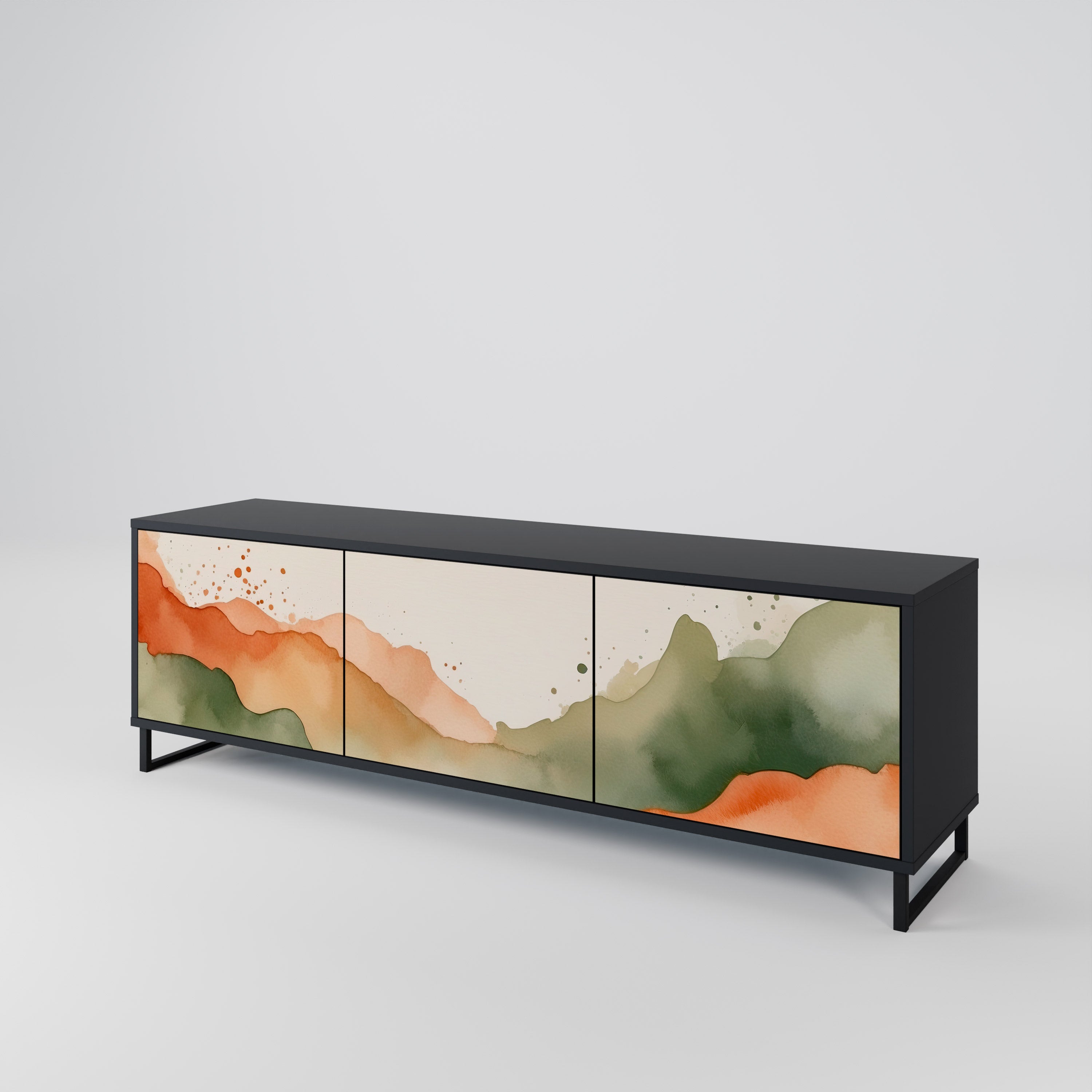 WATERCOLOUR PEAKS Móvel de TV com 3 Portas em Acabamento Preto