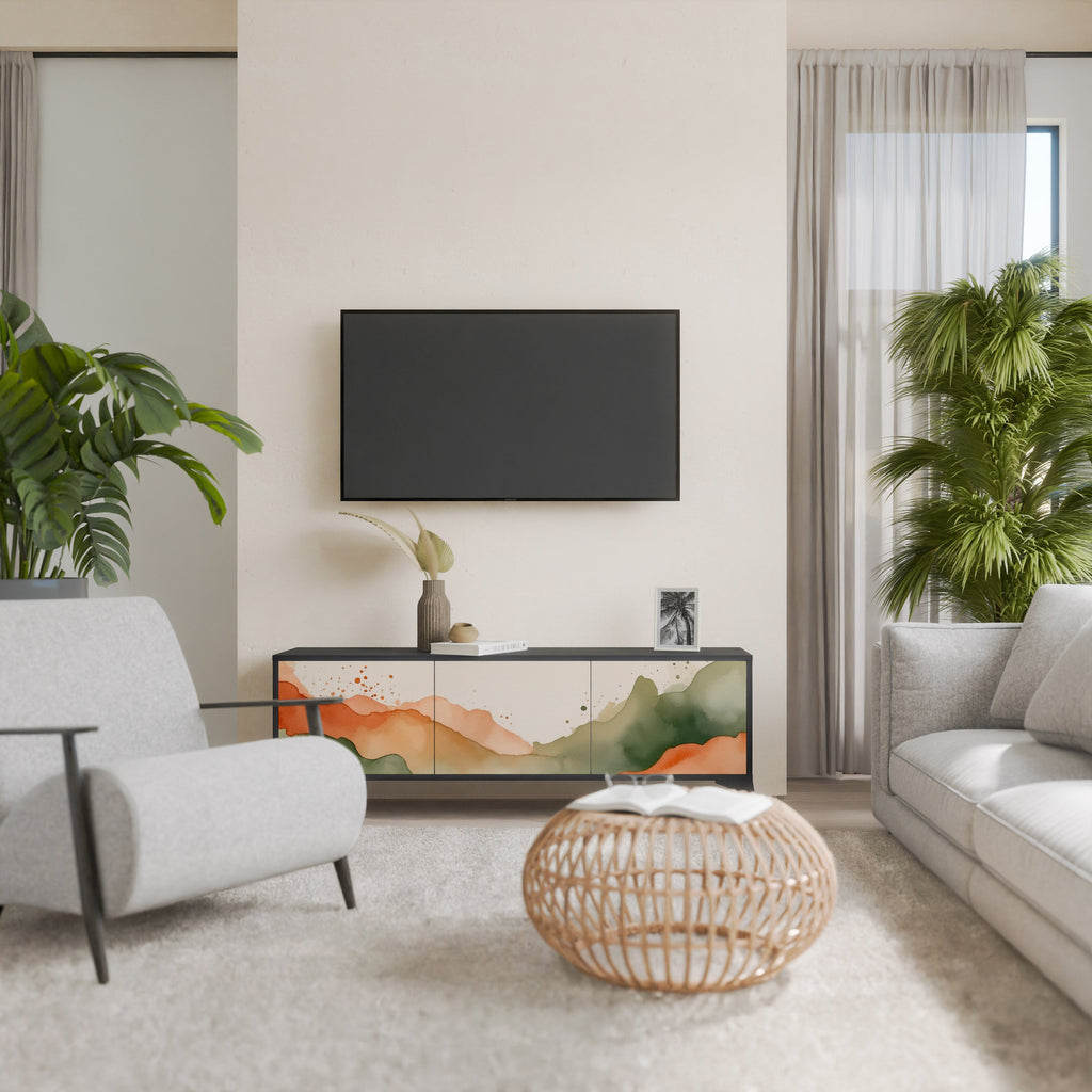 WATERCOLOUR PEAKS Móvel de TV com 3 Portas em Acabamento Preto