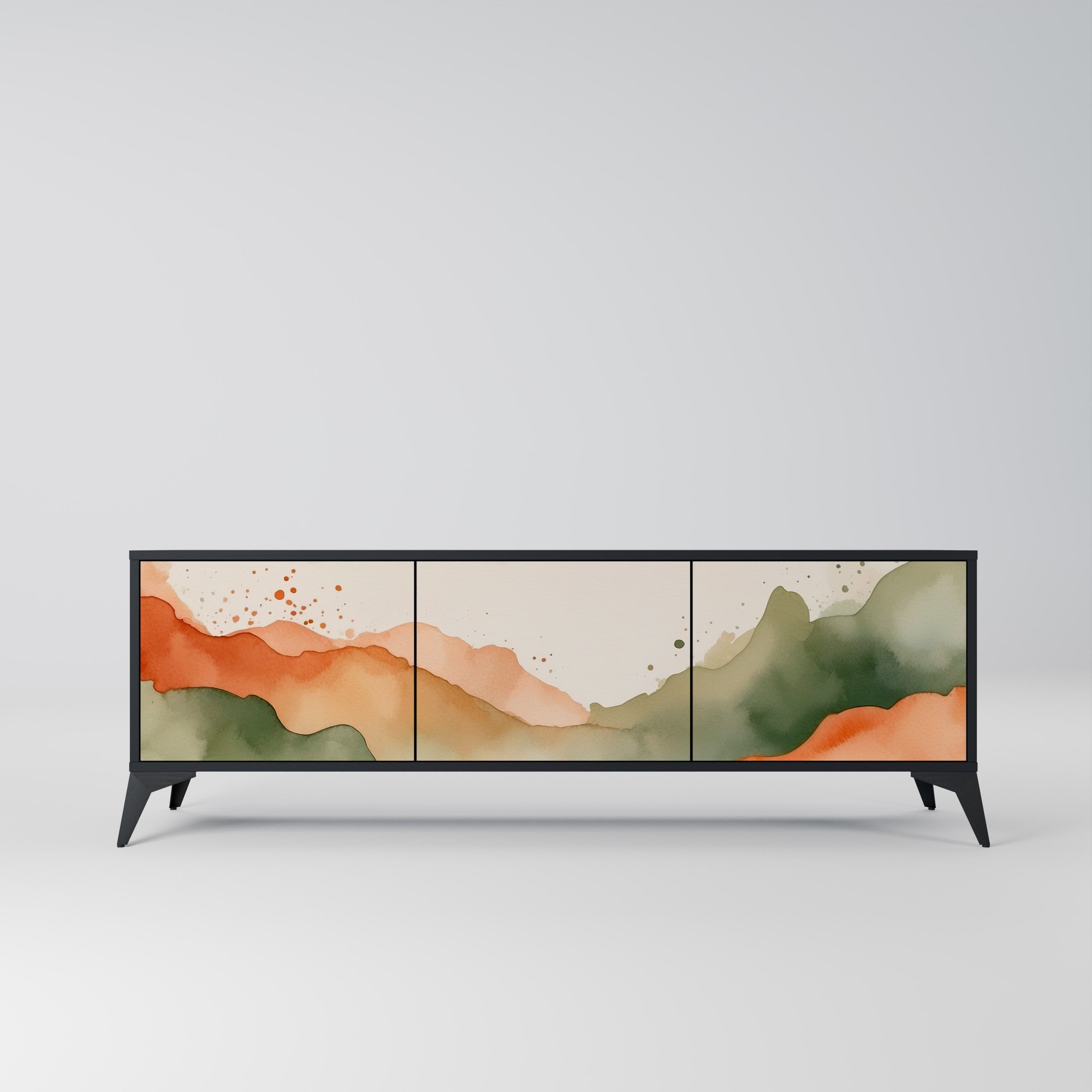 WATERCOLOUR PEAKS Móvel de TV com 3 Portas em Acabamento Preto