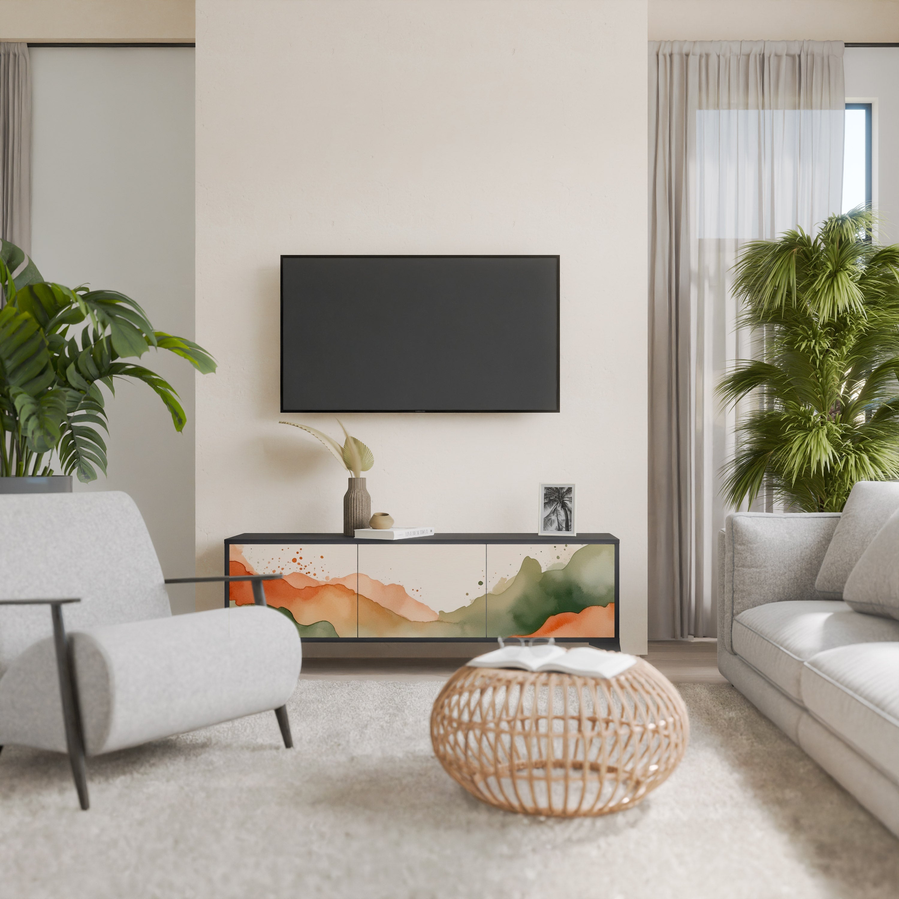 WATERCOLOUR PEAKS Móvel de TV com 3 Portas em Acabamento Preto