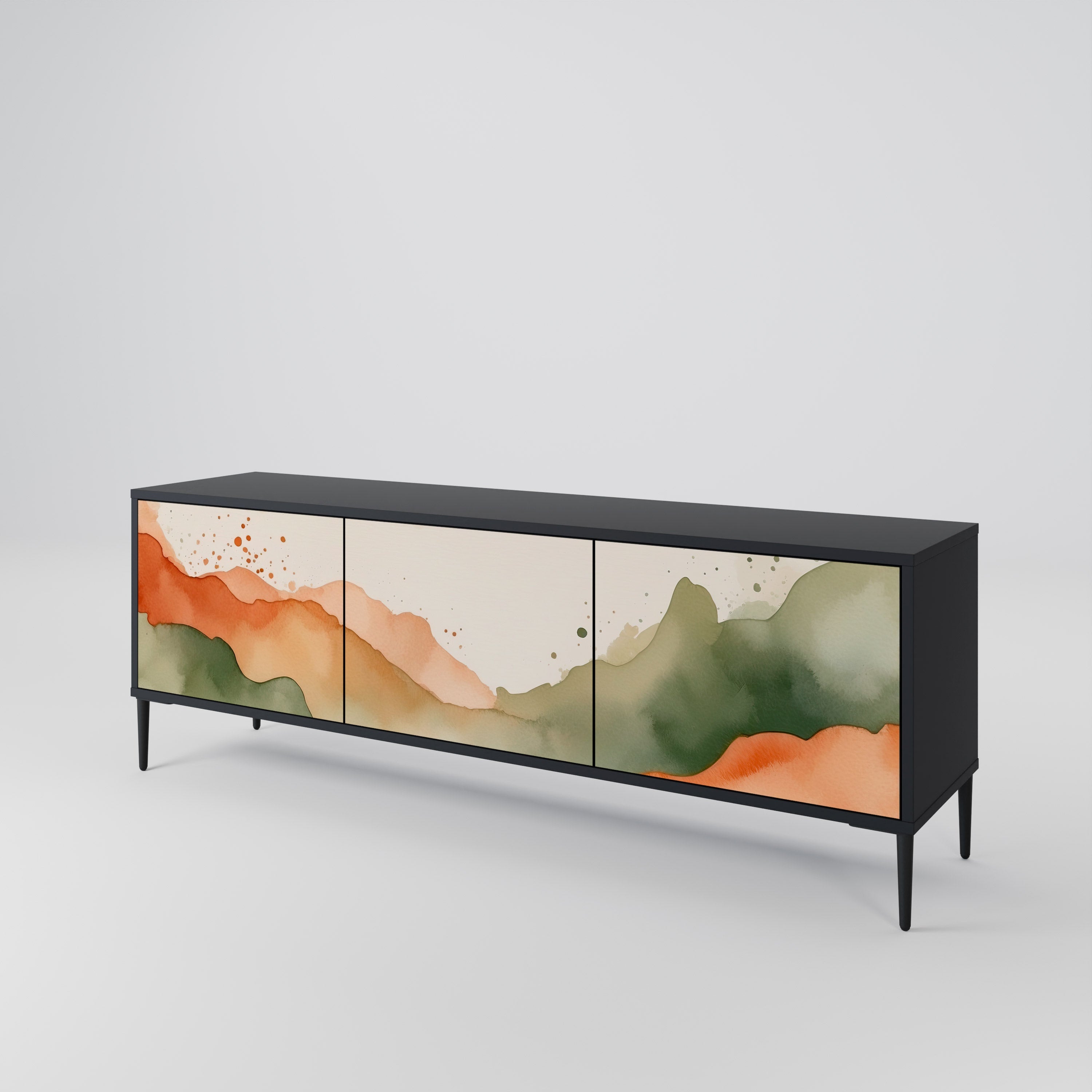 WATERCOLOUR PEAKS Móvel de TV com 3 Portas em Acabamento Preto