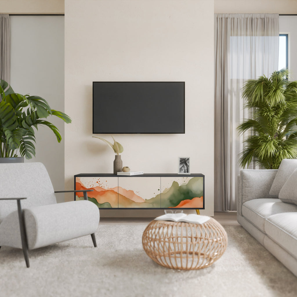 WATERCOLOUR PEAKS Móvel de TV com 3 Portas em Acabamento Preto