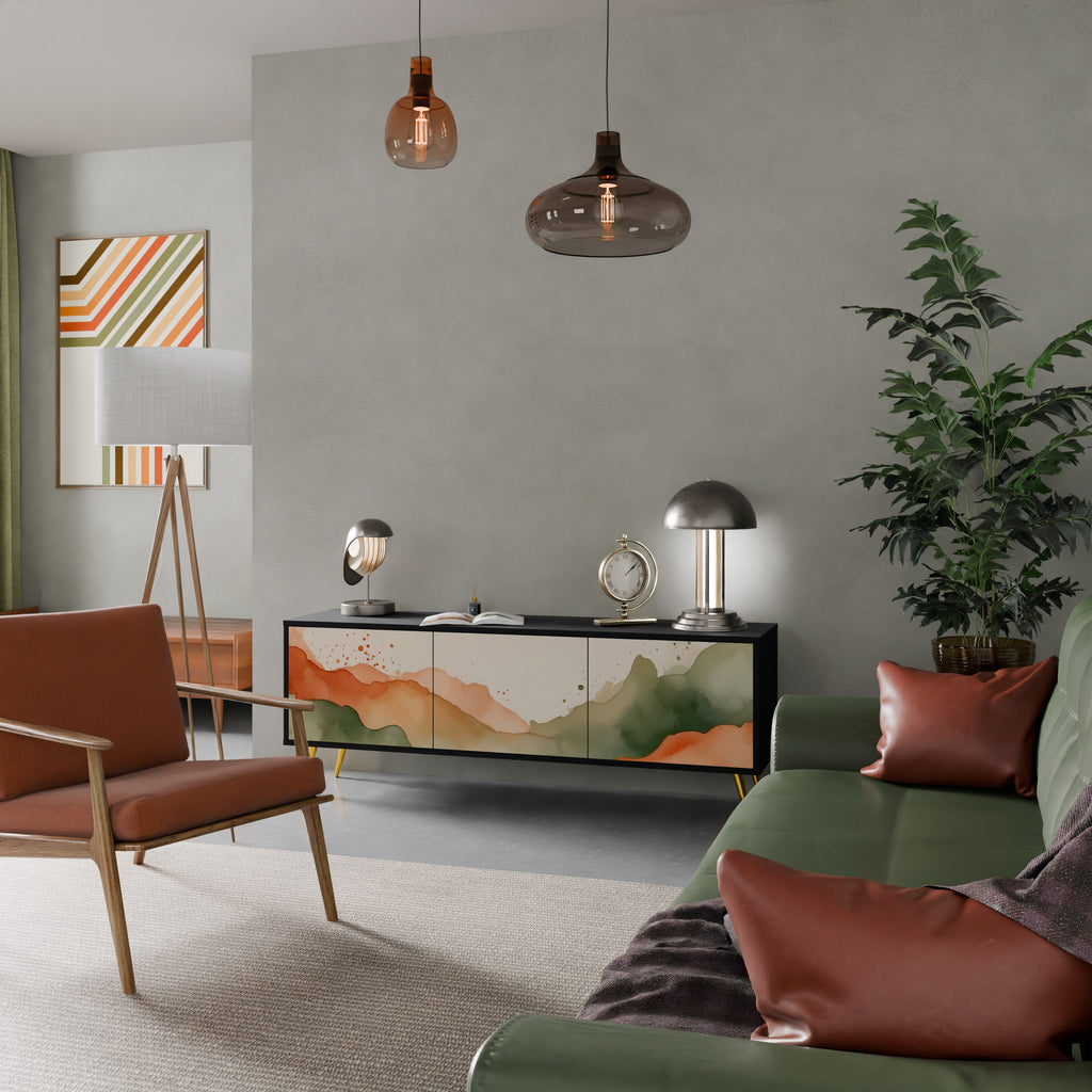 WATERCOLOUR PEAKS Móvel de TV com 3 Portas em Acabamento Preto