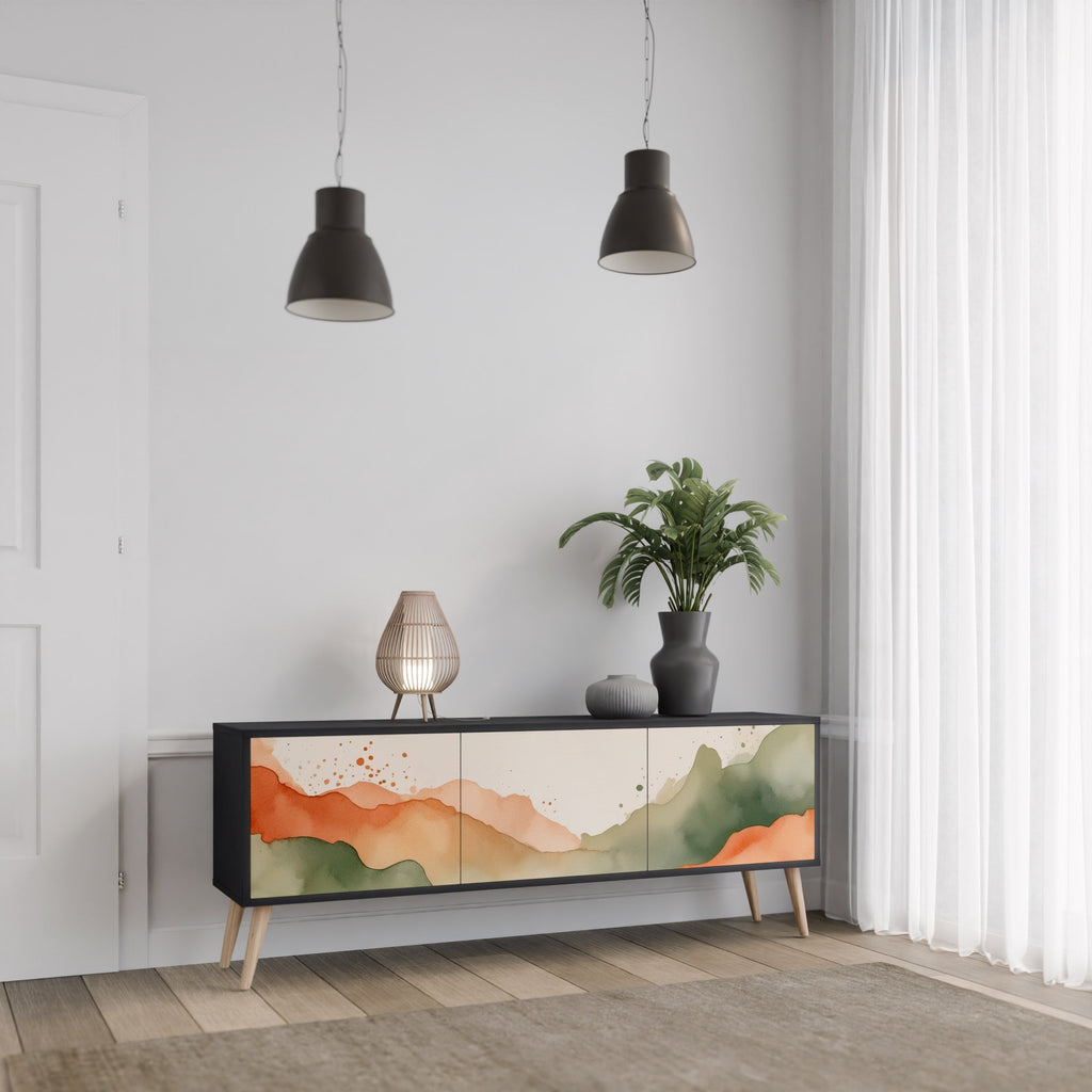 WATERCOLOUR PEAKS Móvel de TV com 3 Portas em Acabamento Preto