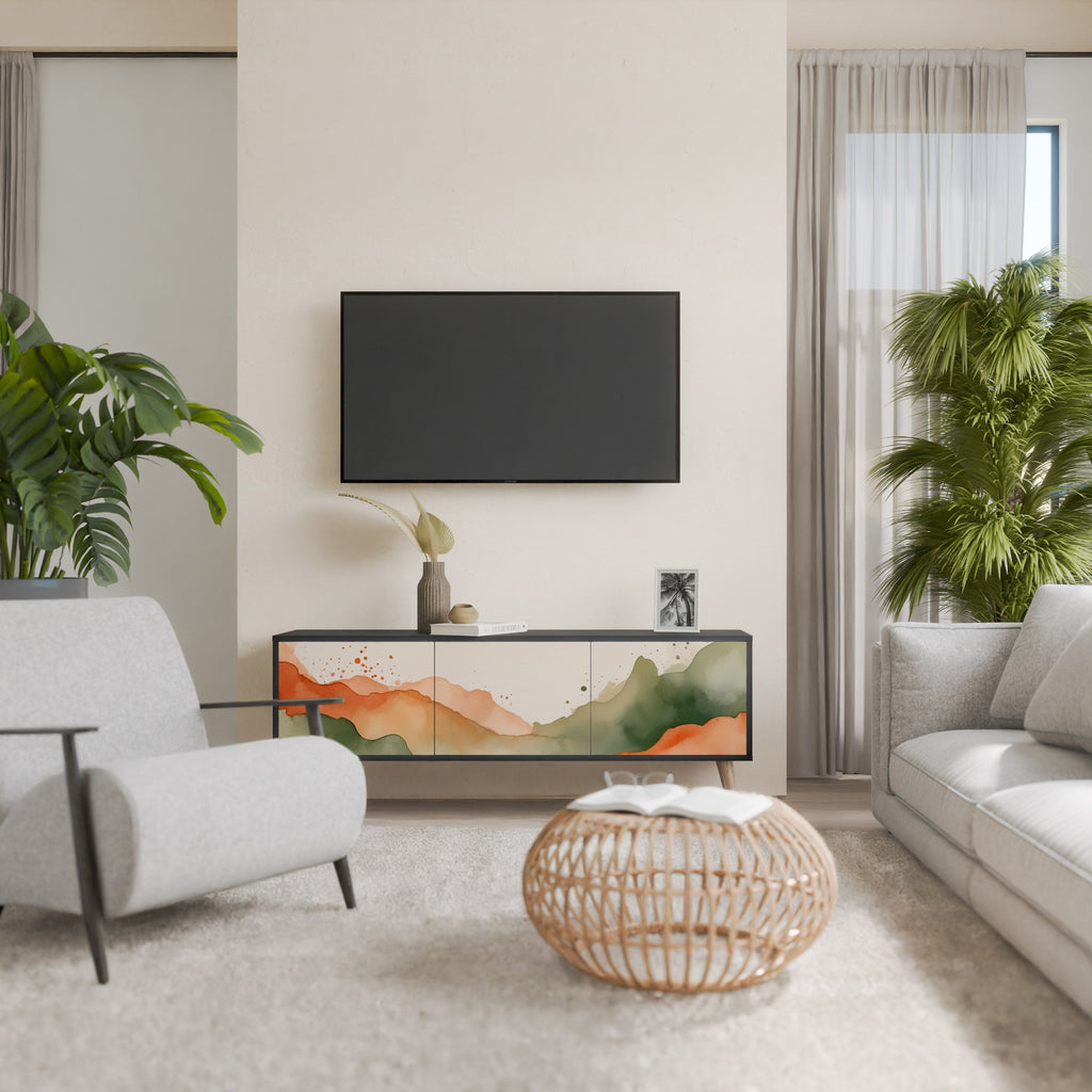 WATERCOLOUR PEAKS Móvel de TV com 3 Portas em Acabamento Preto