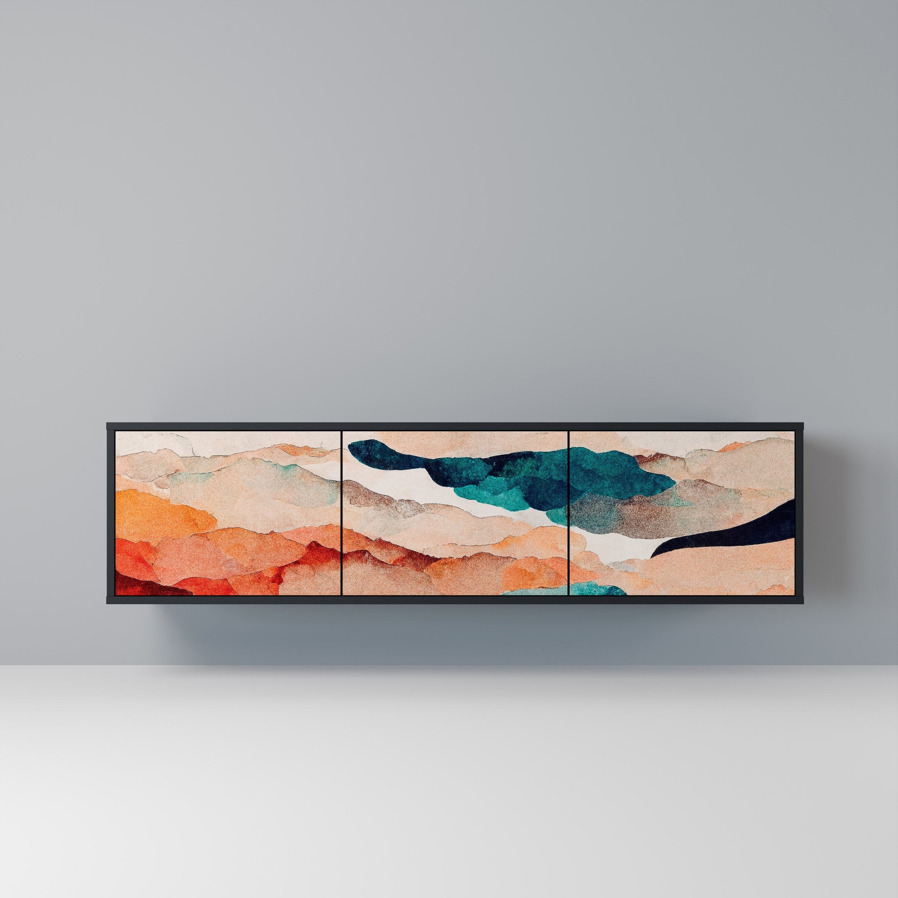 ABSTRACT LANDSCAPE Móvel de TV com 3 Portas em Acabamento Preto