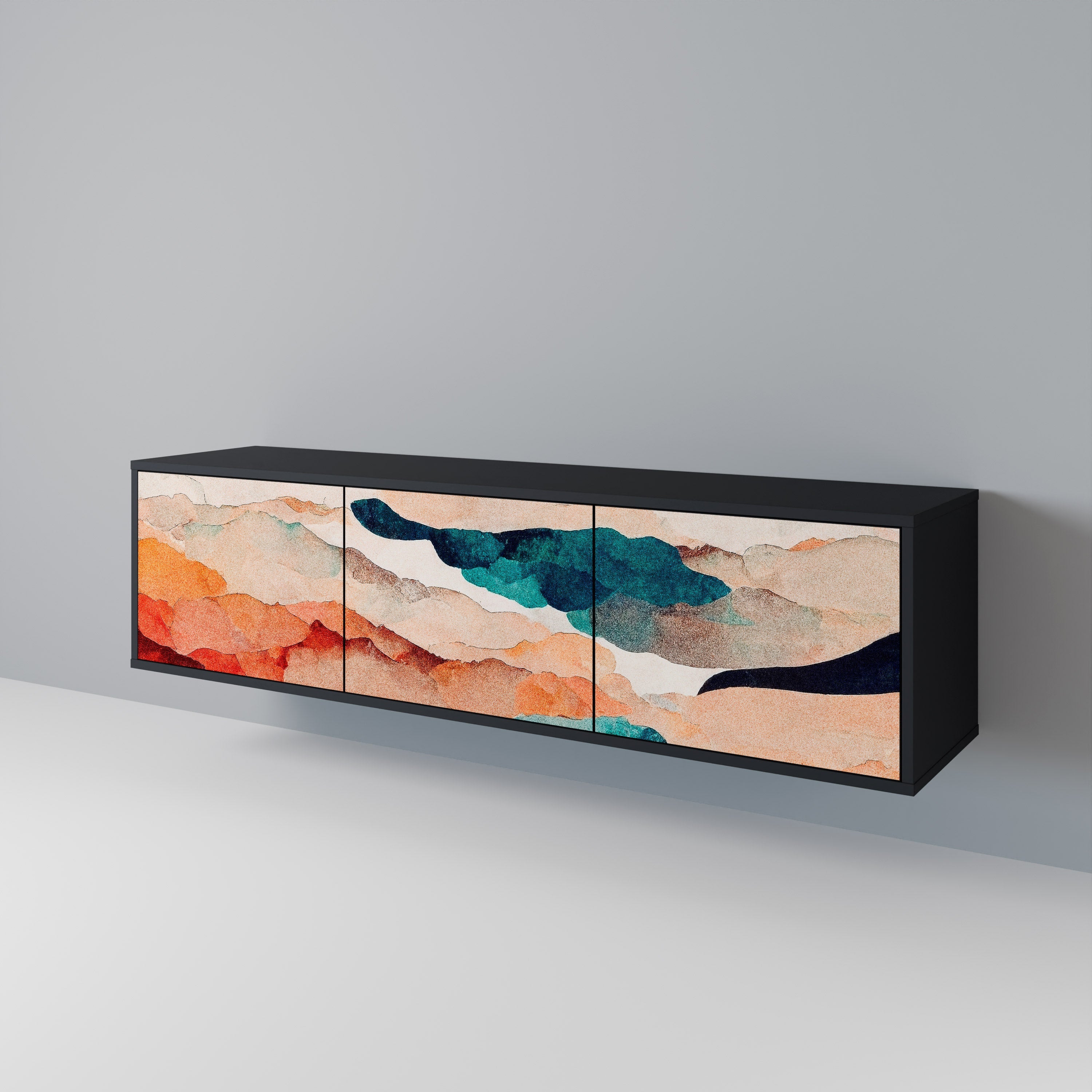 ABSTRACT LANDSCAPE Móvel de TV com 3 Portas em Acabamento Preto