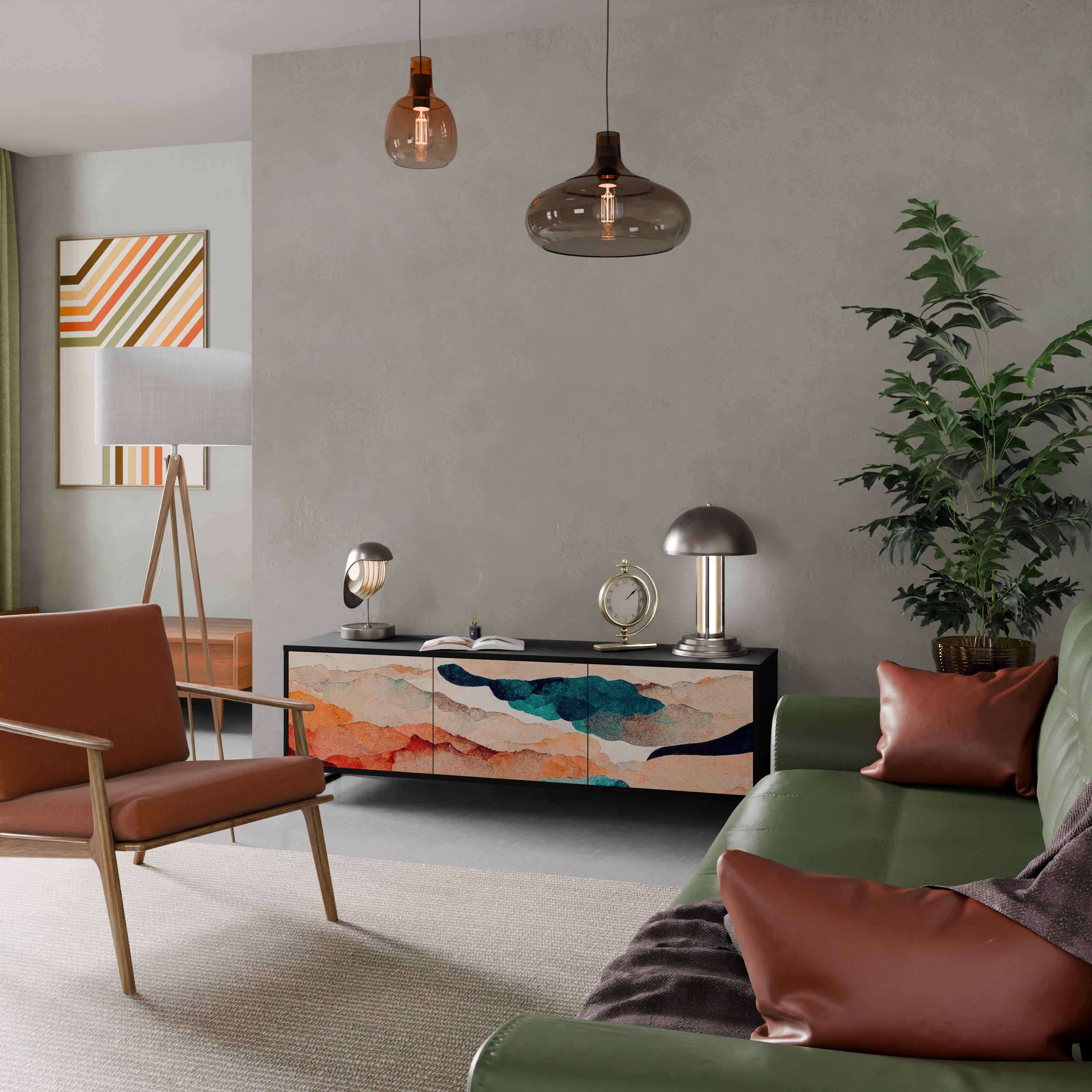 ABSTRACT LANDSCAPE Móvel de TV com 3 Portas em Acabamento Preto