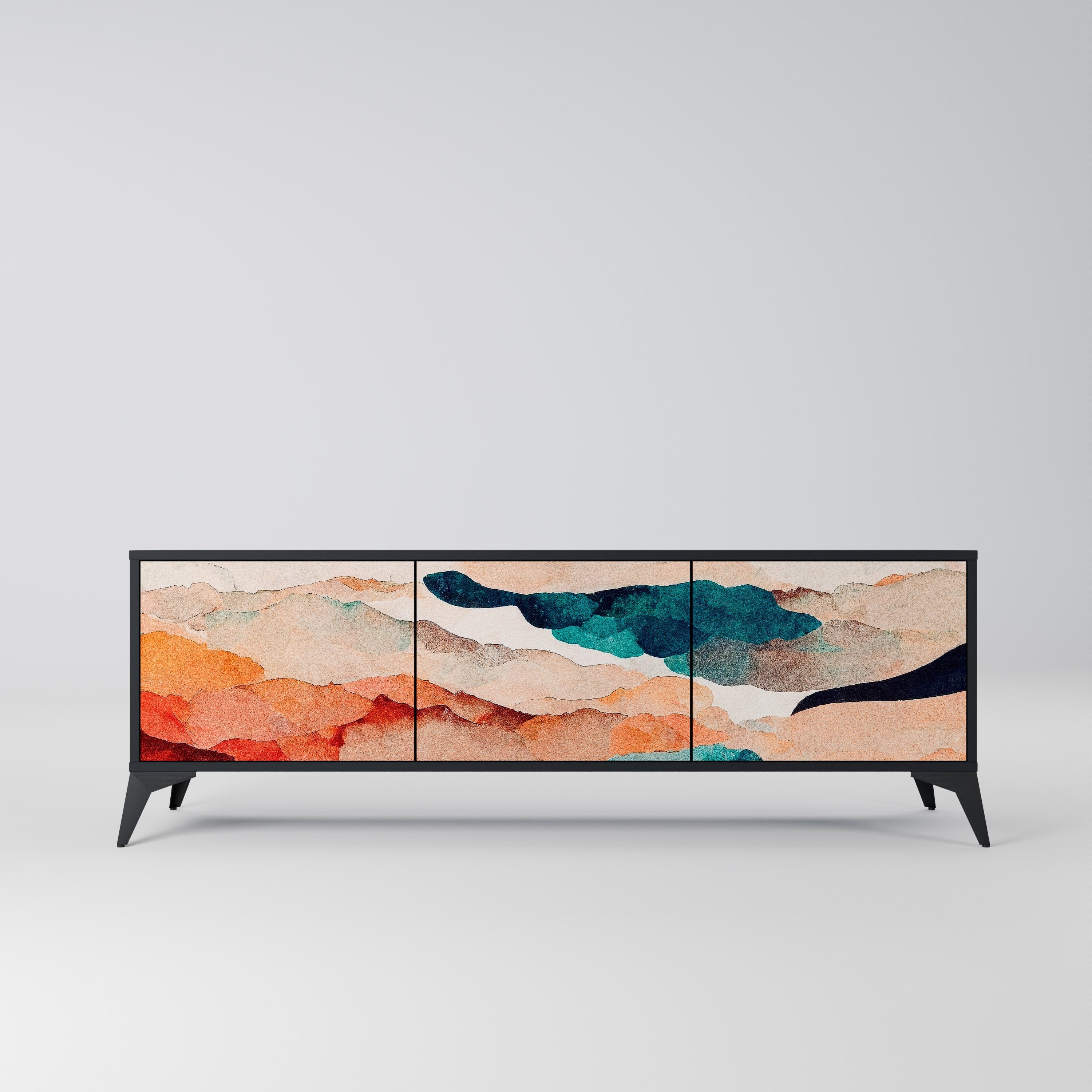 ABSTRACT LANDSCAPE Móvel de TV com 3 Portas em Acabamento Preto