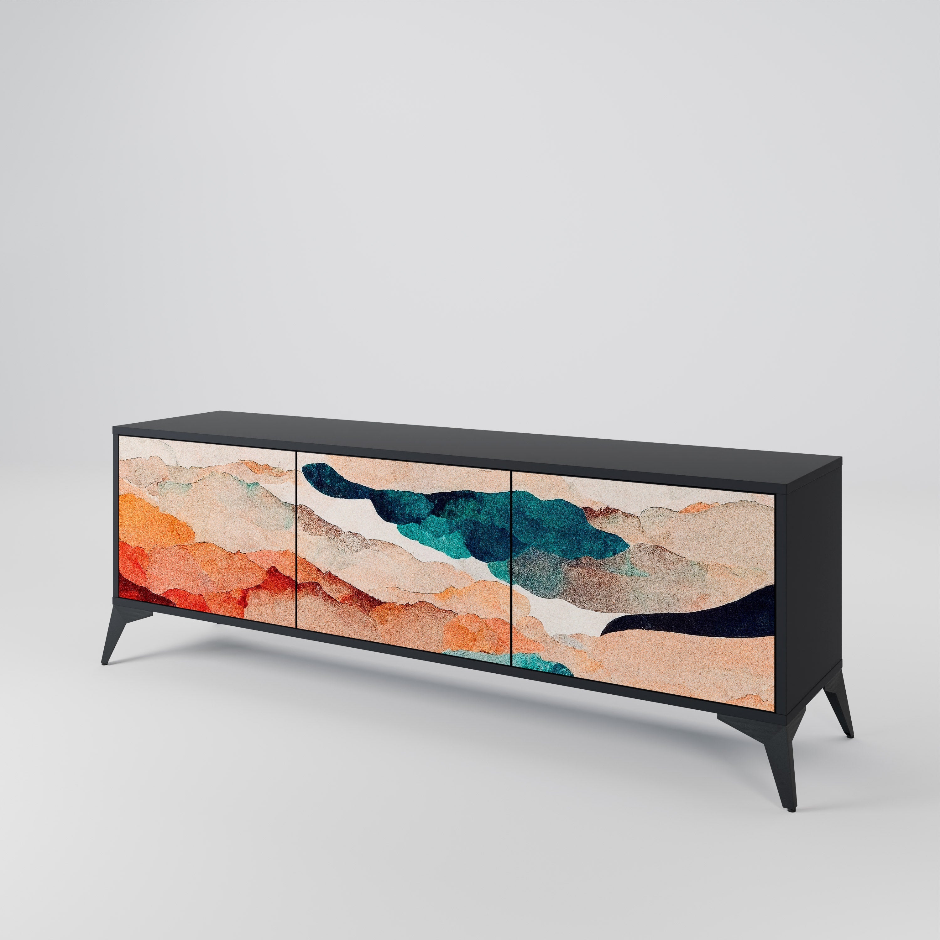 ABSTRACT LANDSCAPE Móvel de TV com 3 Portas em Acabamento Preto