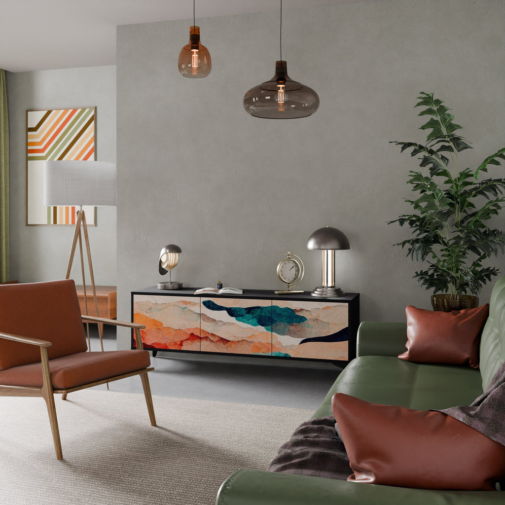 ABSTRACT LANDSCAPE Móvel de TV com 3 Portas em Acabamento Preto