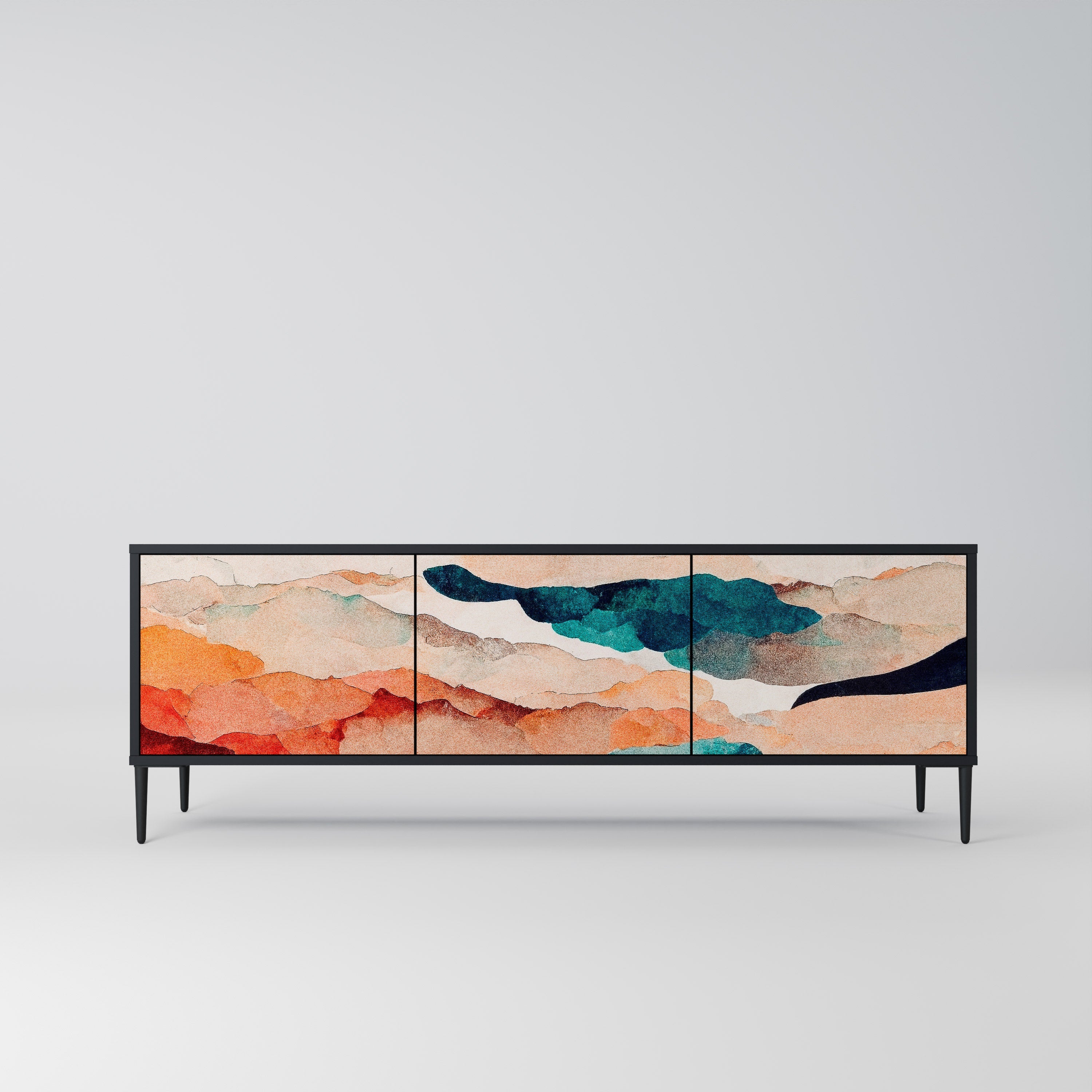 ABSTRACT LANDSCAPE Móvel de TV com 3 Portas em Acabamento Preto