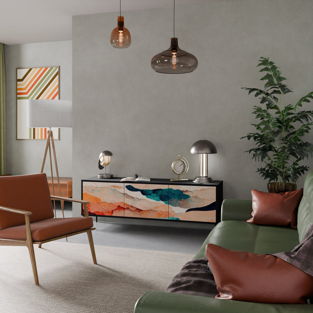 ABSTRACT LANDSCAPE Móvel de TV com 3 Portas em Acabamento Preto