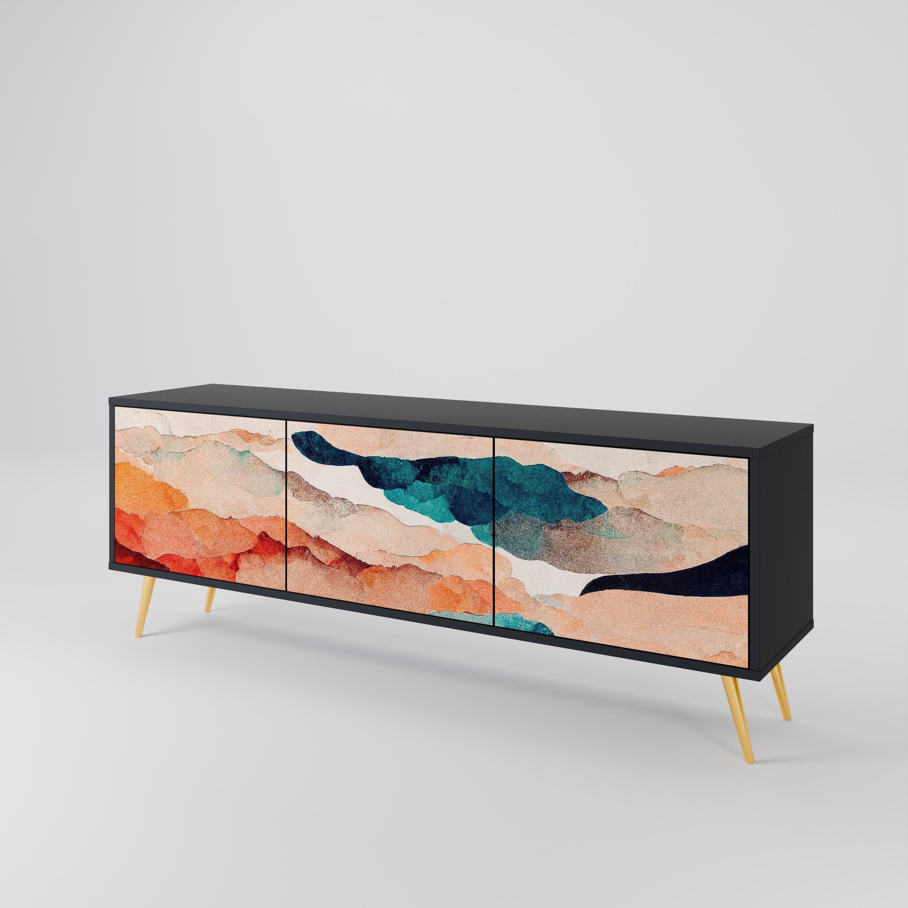 ABSTRACT LANDSCAPE Móvel de TV com 3 Portas em Acabamento Preto