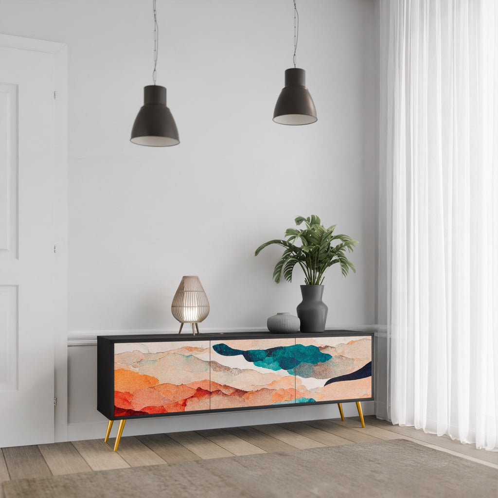 ABSTRACT LANDSCAPE Móvel de TV com 3 Portas em Acabamento Preto