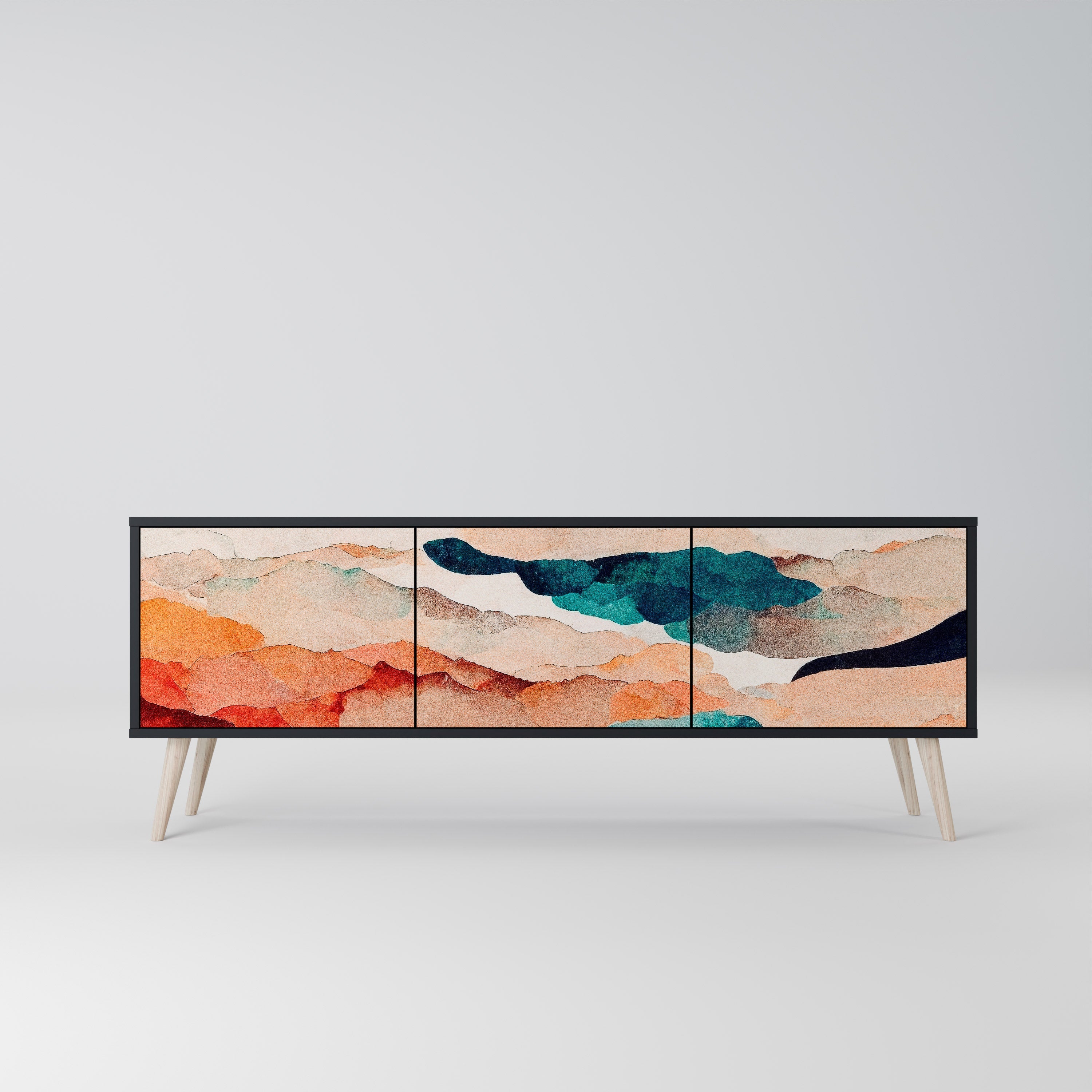 ABSTRACT LANDSCAPE Móvel de TV com 3 Portas em Acabamento Preto