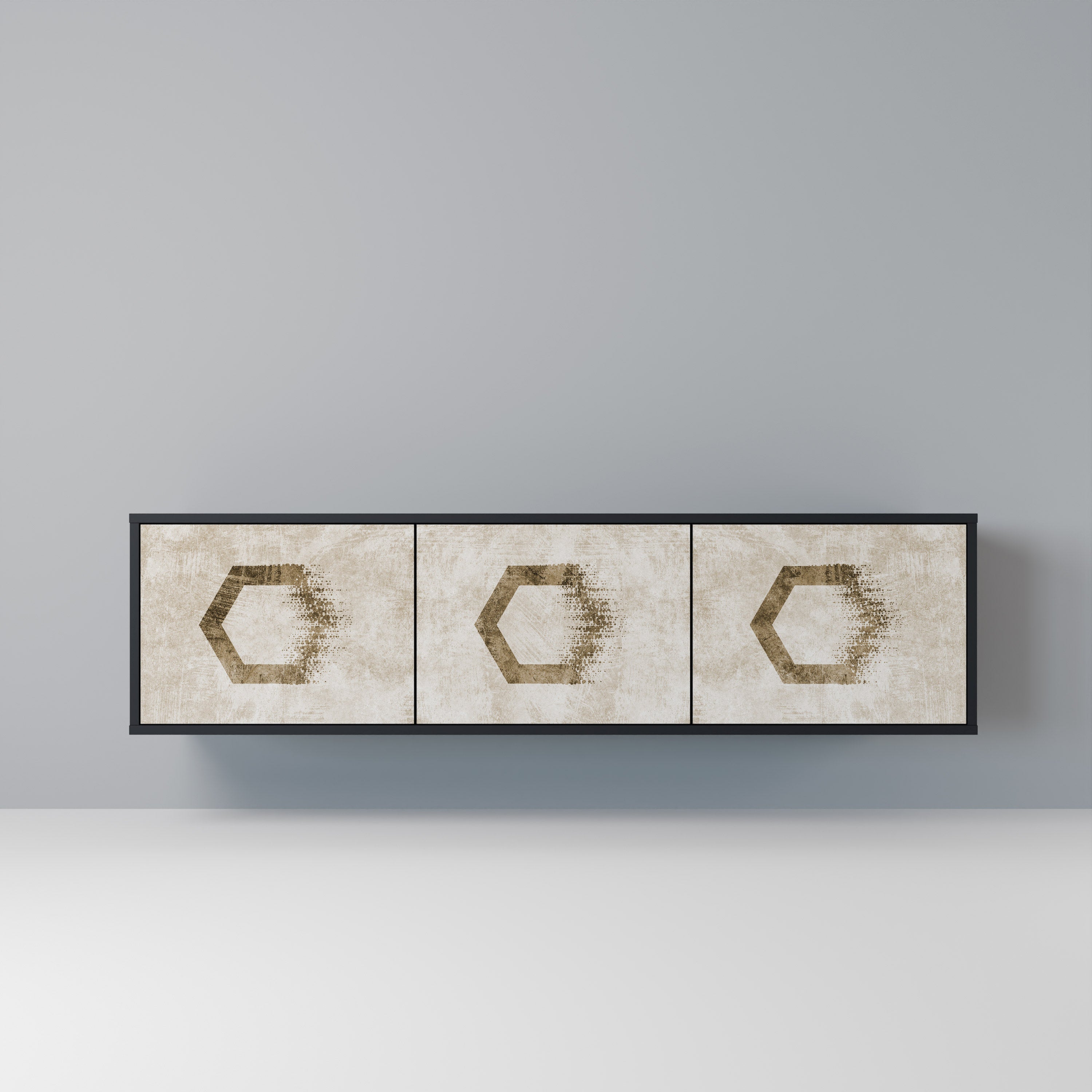 HEXAGONAL SHAPES Móvel de TV com 3 Portas em Acabamento Preto